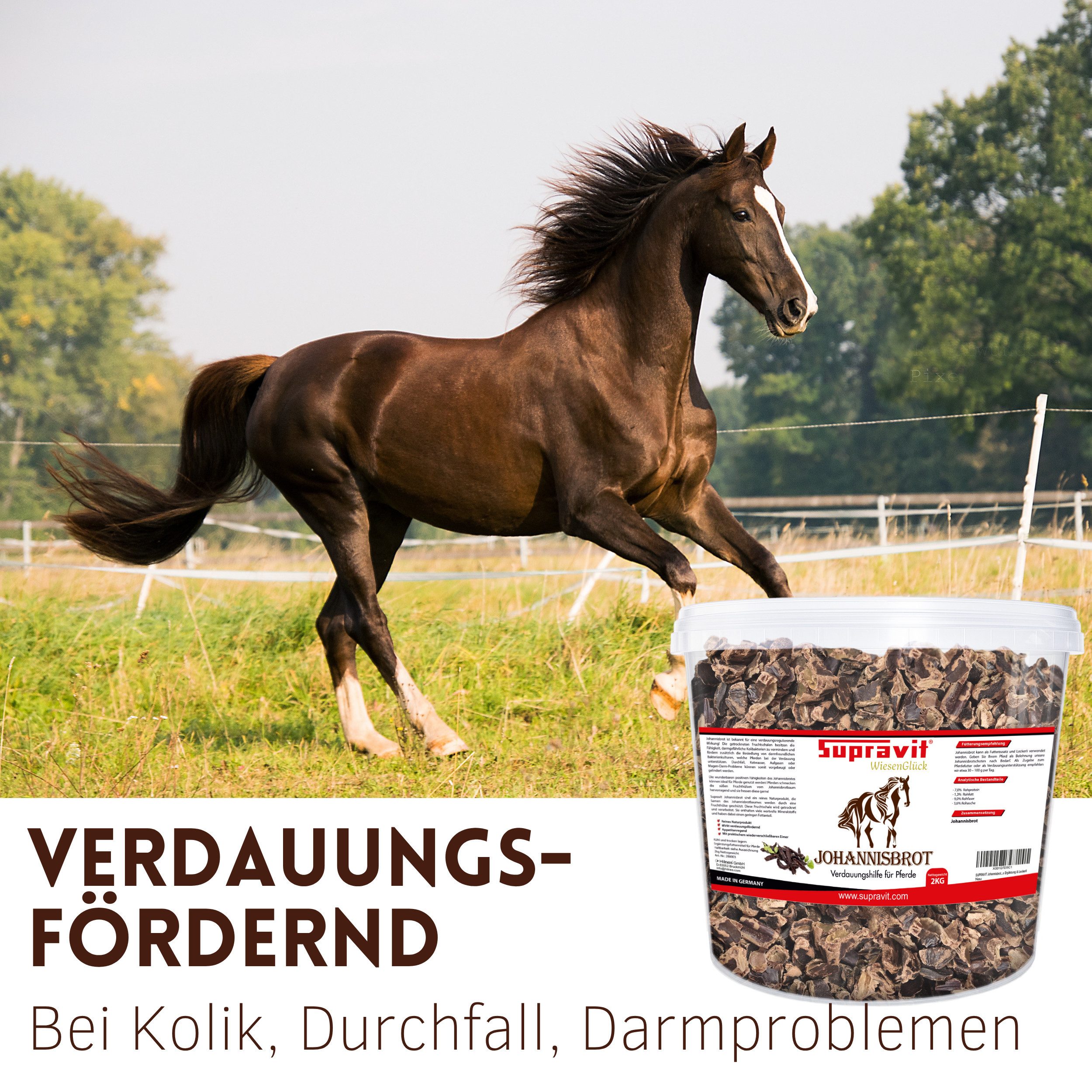 Supravit Johannisbrot - Pferdefutter als Ergänzung & Leckerli Johannisbrot, Ergänzungsfutter für: Pferd