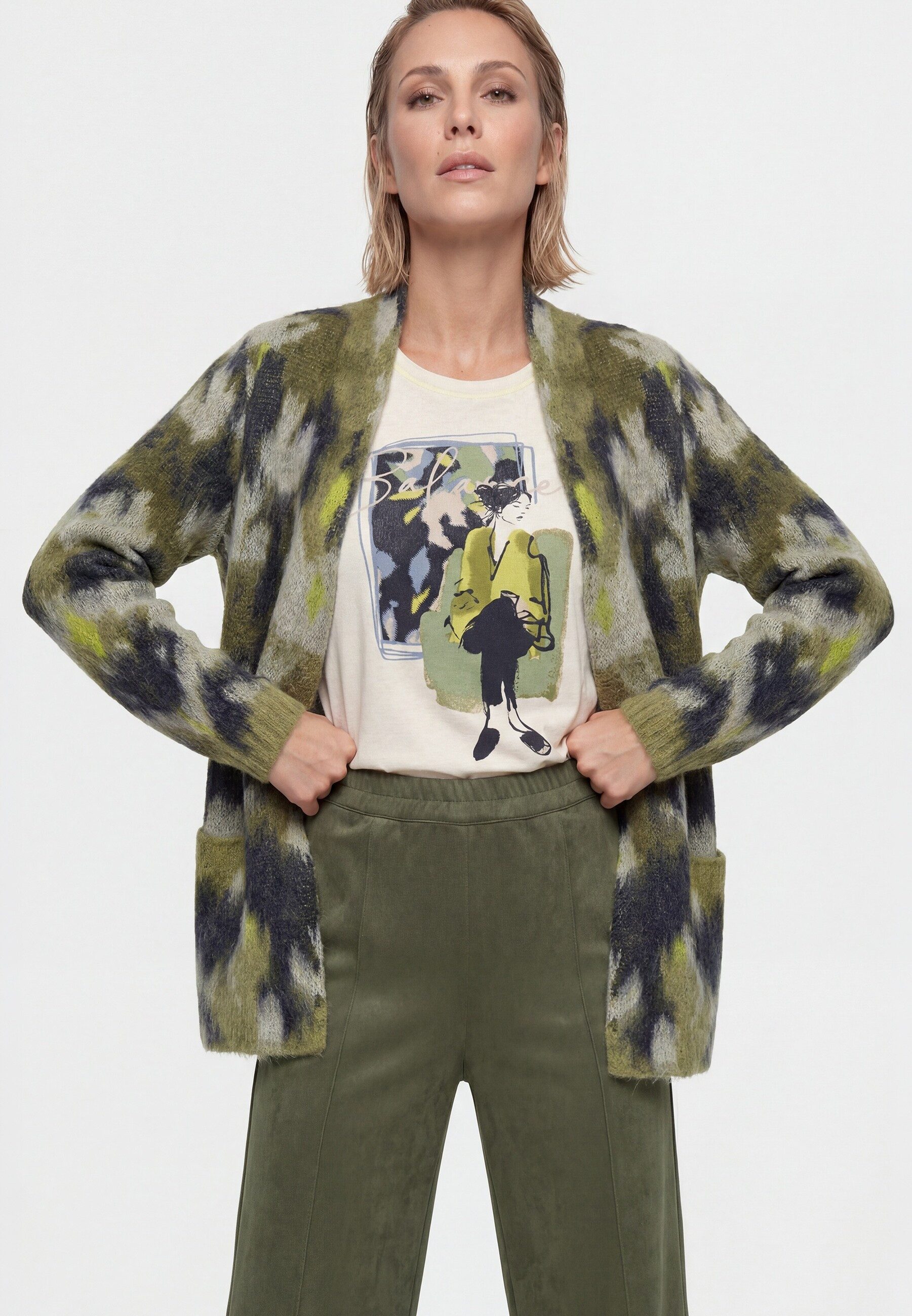 Olsen Cardigan Cardigan mit Schalkragen mit Allover-Dessin