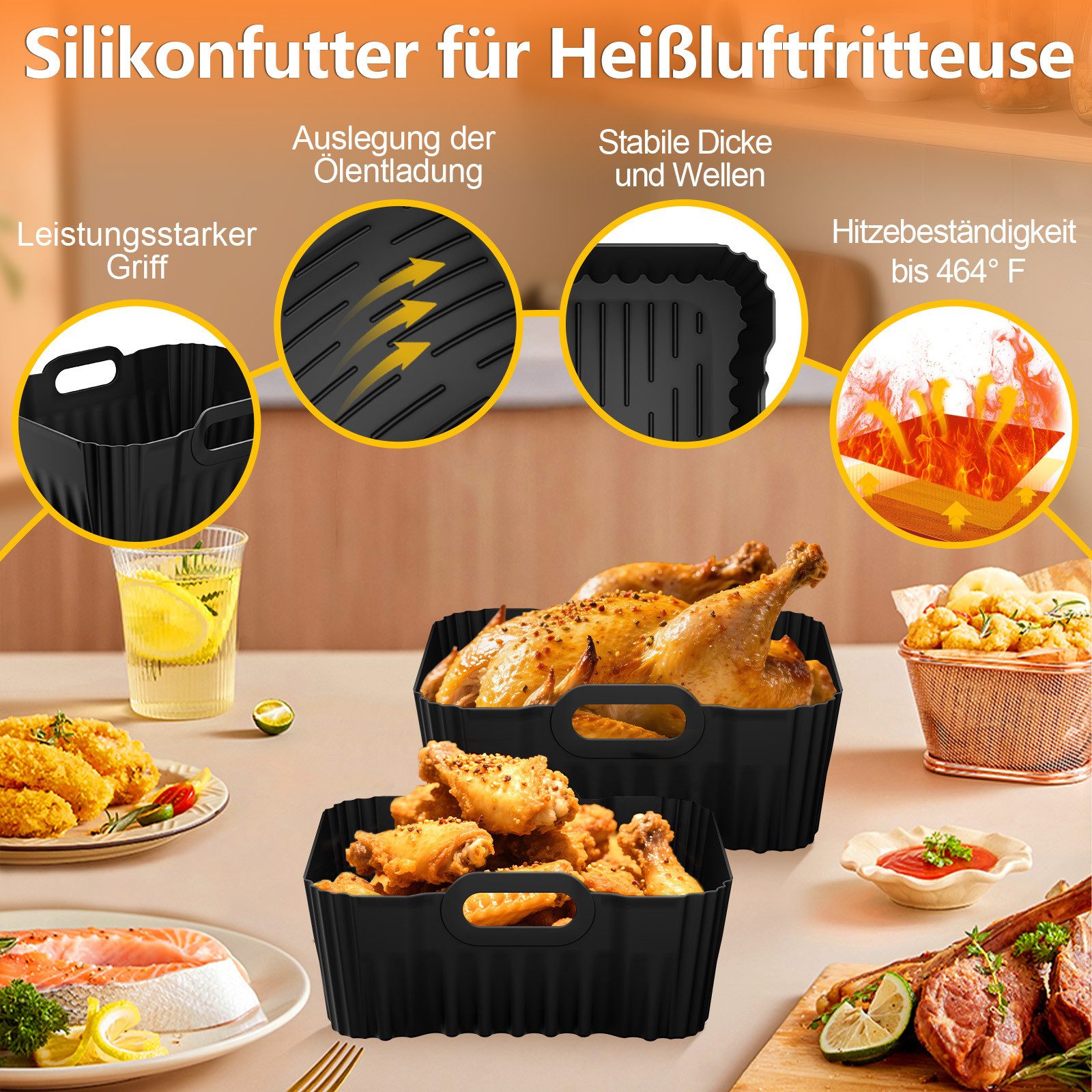 Kitcanis Backform Heißluftfritteuse zubehör für Cosori 8,5L mit zwei Zonen (CAF-R901), (Set 9-tlg), Allrounder, Gesund, Schnell zubereitet – Bild 3 von 5