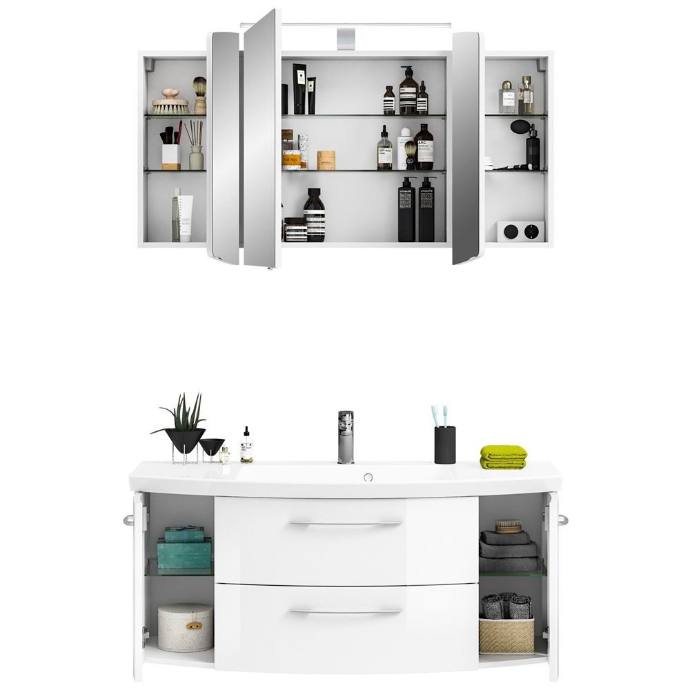 Lomadox Badmöbel-Set CERVIA-66, (Spar-Set, 2-St), weiß mit 121cm Waschtisch und LED-Spiegelschrank 121/200/50,5 cm