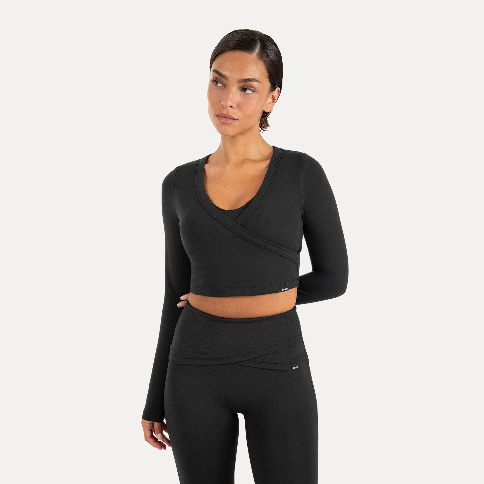 Smilodox Longsleeve Niora Damen, Crop Langarmshirt, Slim Fit, V-Ausschnitt Cropped Schnitt, V-Neck, Stretch, figurbetont, Performance