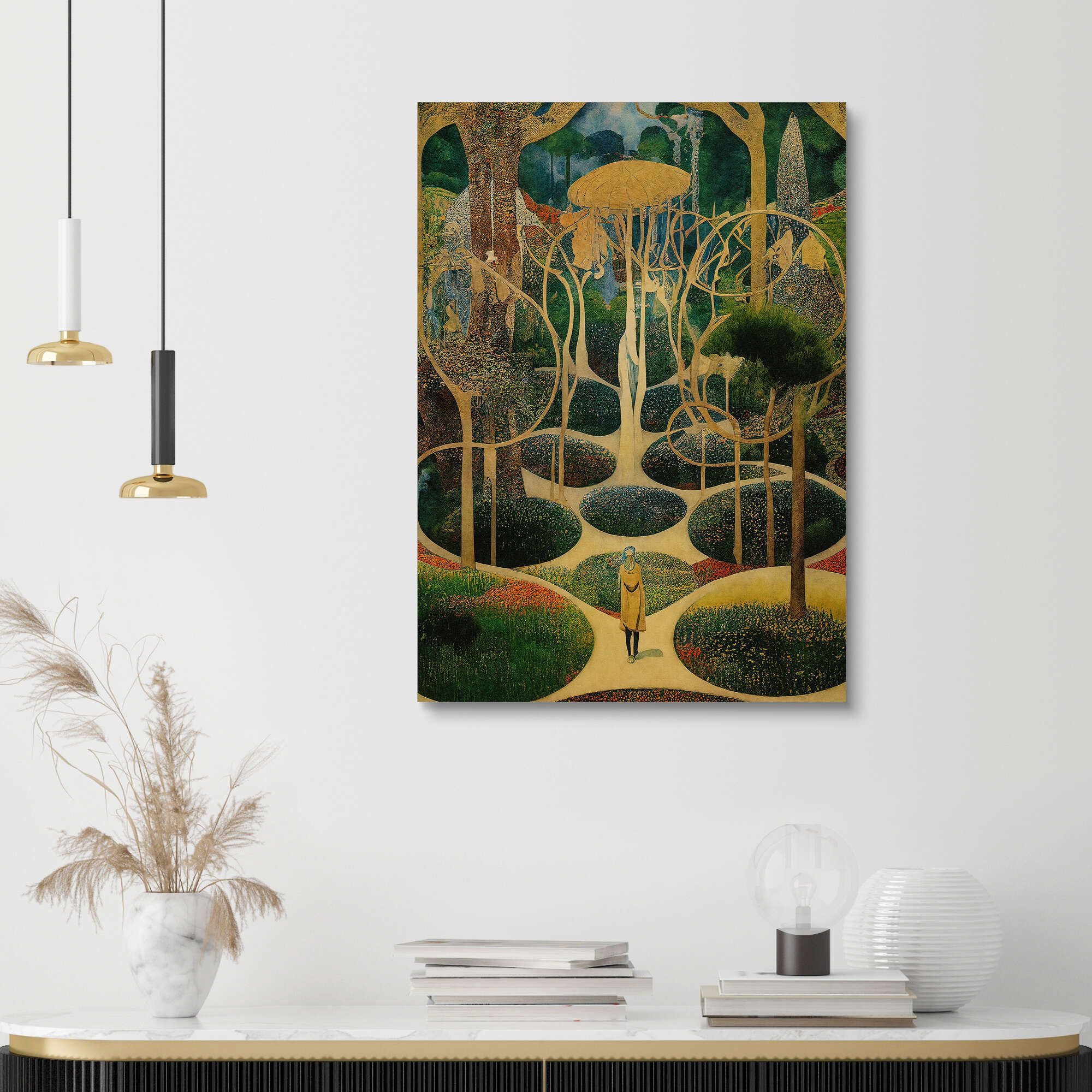 Posterlounge Holzbild Mariusz Flont, Magische Gärten - Collage VII, Wohnzimmer Vintage Malerei