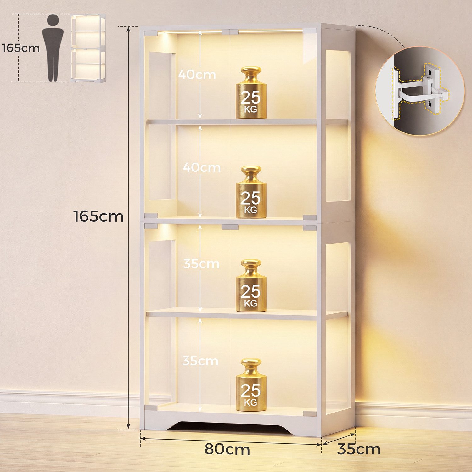 Furnicopia Glasvitrine mit RGB-LED-Beleuchtung Standvitrinen, vitrine Wohnzimmer (165*80*35 cm große multifunktionale Vitrine mit App-/manueller Beleuchtungsste – Bild 3 von 5