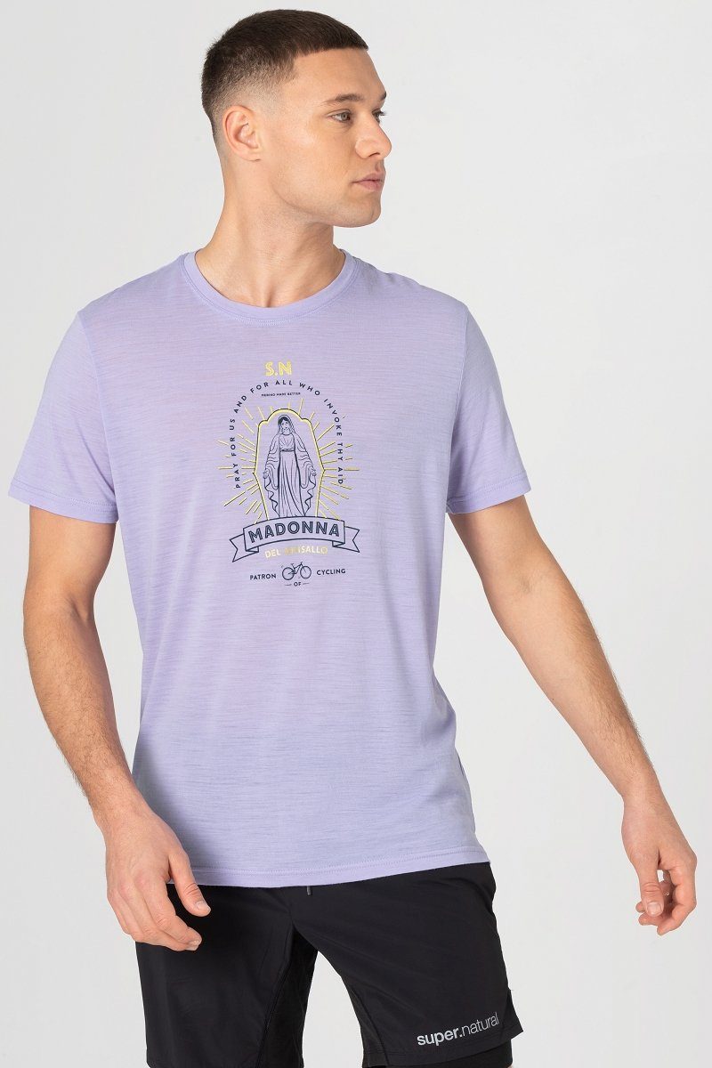 TEE bequemer Merino-Materialmix Print-Shirt M SANTA T-Shirt PATRONA Merino SUPER.NATURAL Lavender/Blueberry/Gold