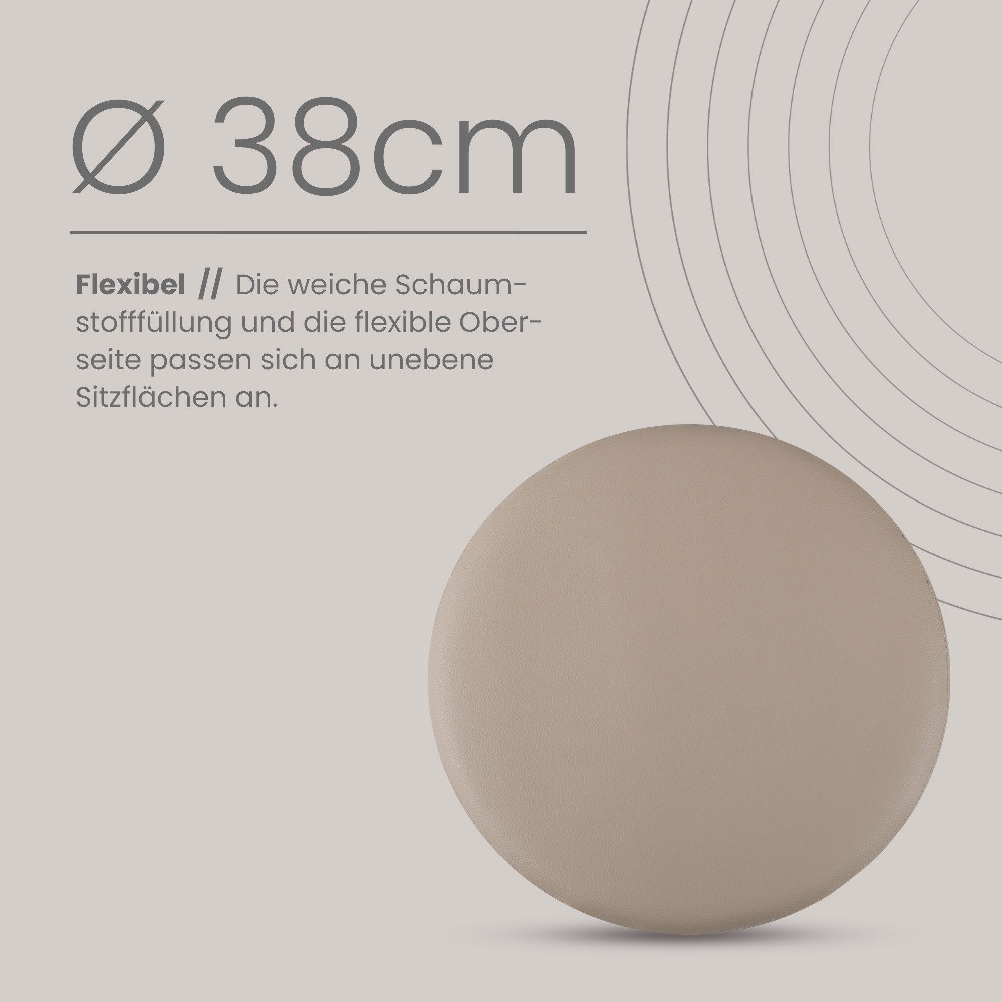 Bestlivings Stuhlkissen Lederimitat mit Antirutsch, ⌀ 38cm, rund, rutschfest, pflegeleicht, hygienisch, bequem – Bild 3 von 5