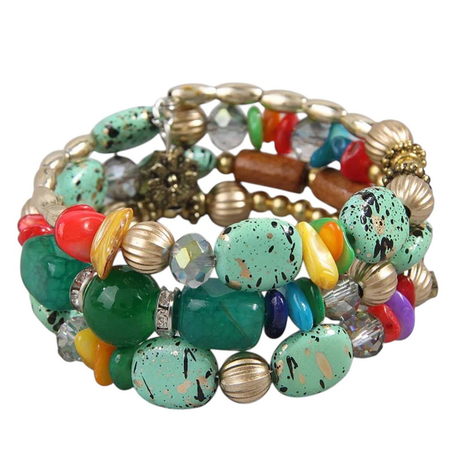 KARMA Armband Damenarmband mehrreihig Türkis, Grün oder Weiß modern (dehnba günstig online kaufen