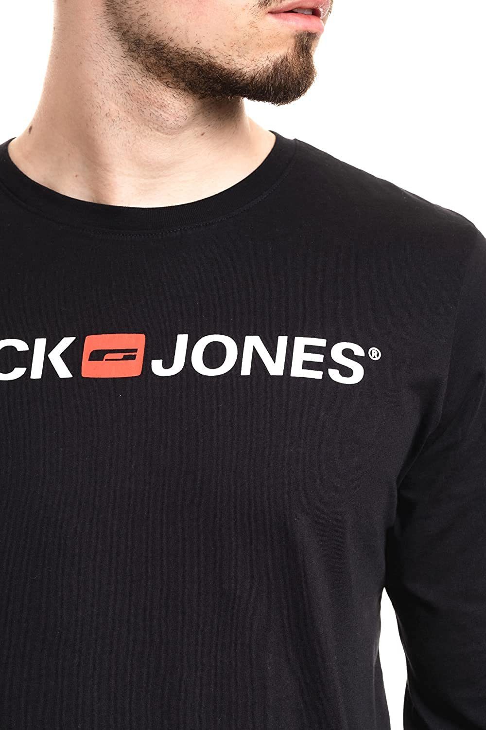Jack & mit Printaufdruck Jones Black Langarmshirt