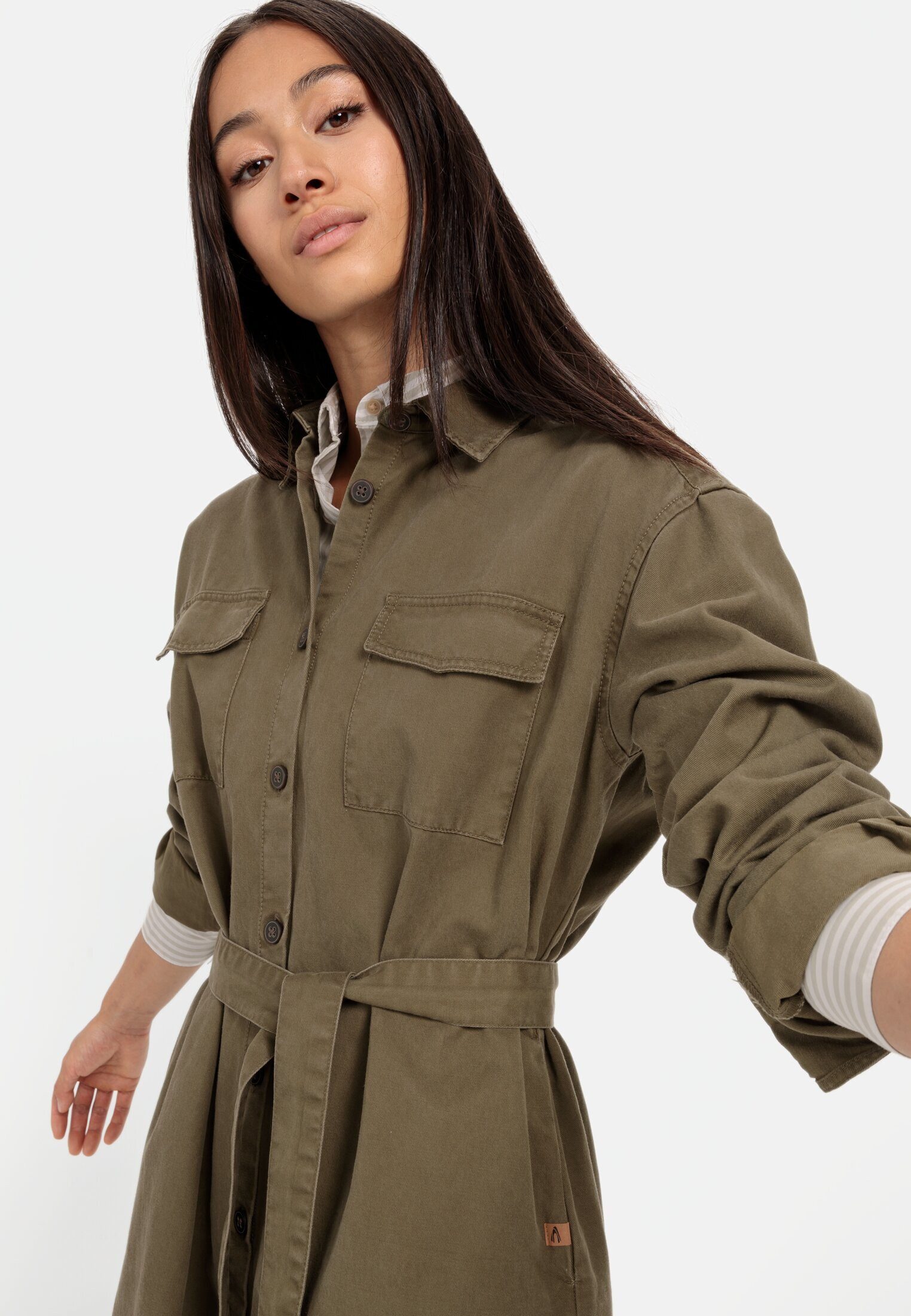 camel active Blusenkleid Hemdblusenkleid mit Stoffbindegürtel Langarm (1-tlg)