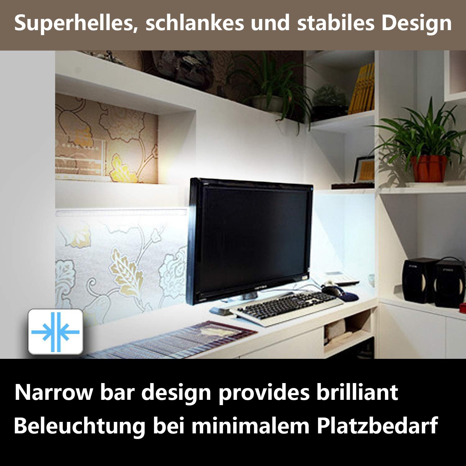 MUPOO LED Lichtleiste Unterschrankleuchten, LED Nachtlicht Dimmbar Lichtleiste mit Stecker, Kaltweiß,2 Stück, LED fest integriert, Ultradünne für Wohnzimmer, Küchen, Schränke