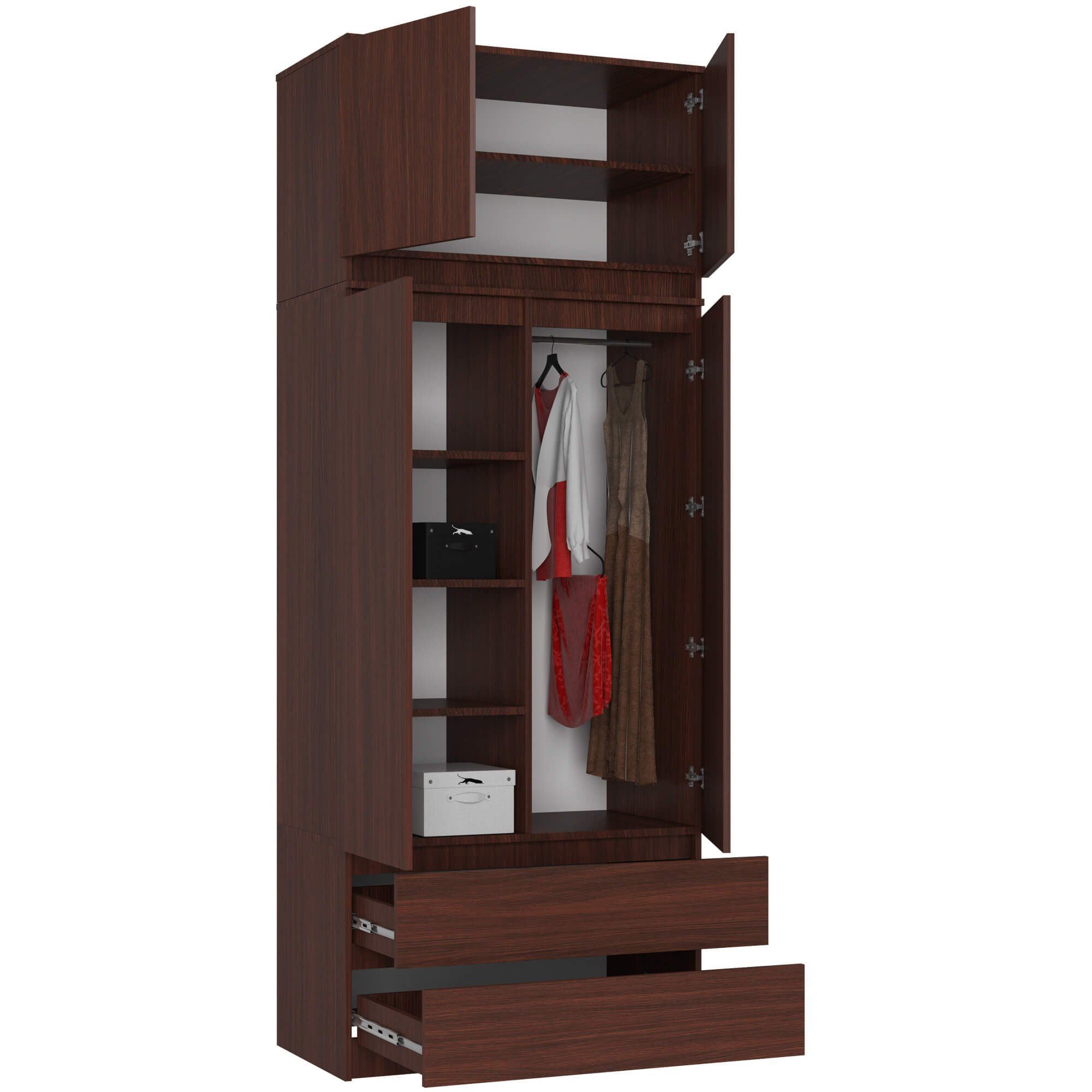 Raumhirsch Furniture Kleiderschrank Moderner Kleiderschrank Wenge - Viel Stauraum - 2 Türen Hochwertiger Schlafzimmerschrank mit 2 Schubladen, elegant
