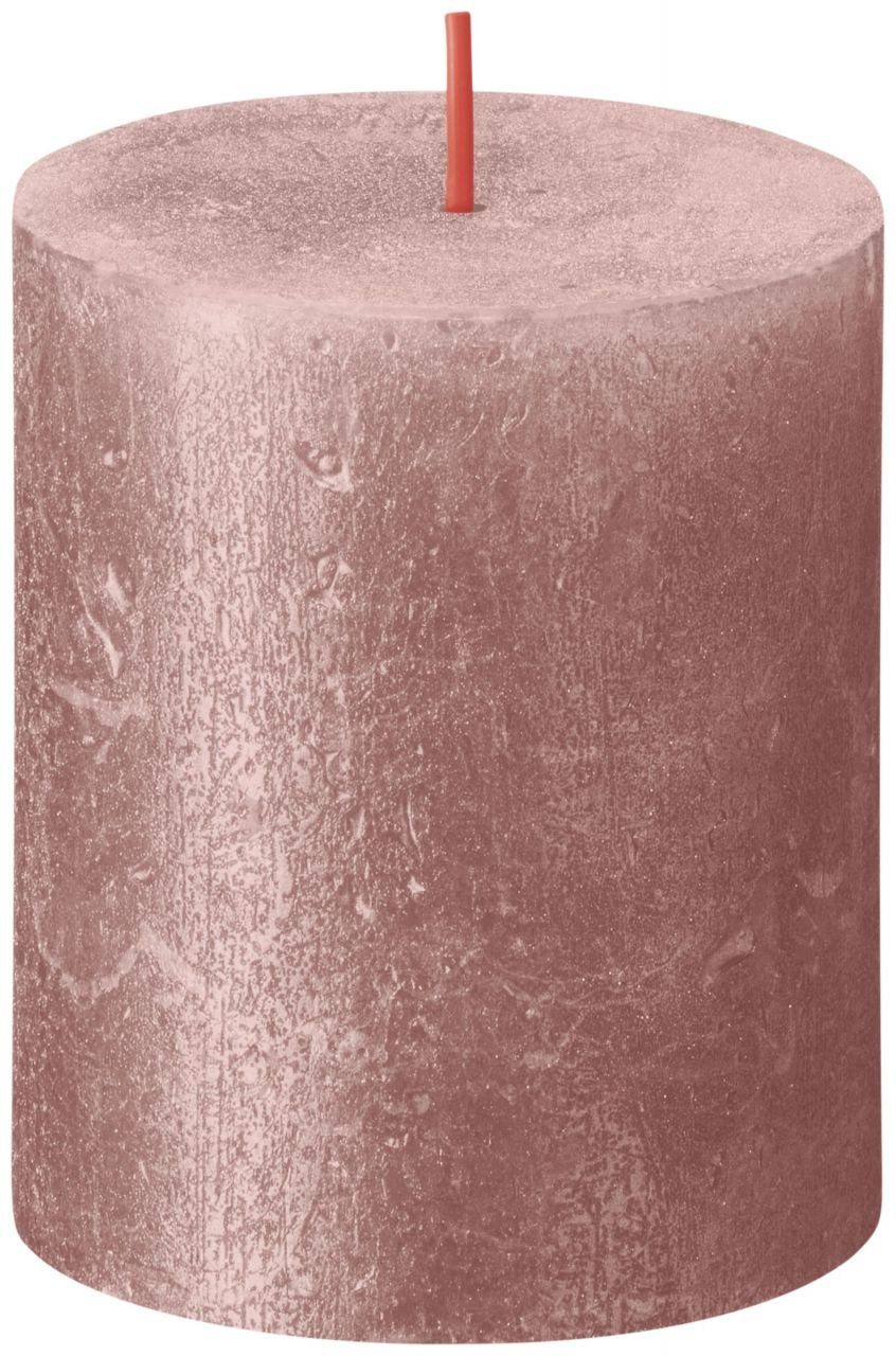 Bolsius LED-Christbaumkerzen Bolsius Stumpenkerze Rustik Shimmer Rosa 8 cm | Weihnachtsbaumkerzen