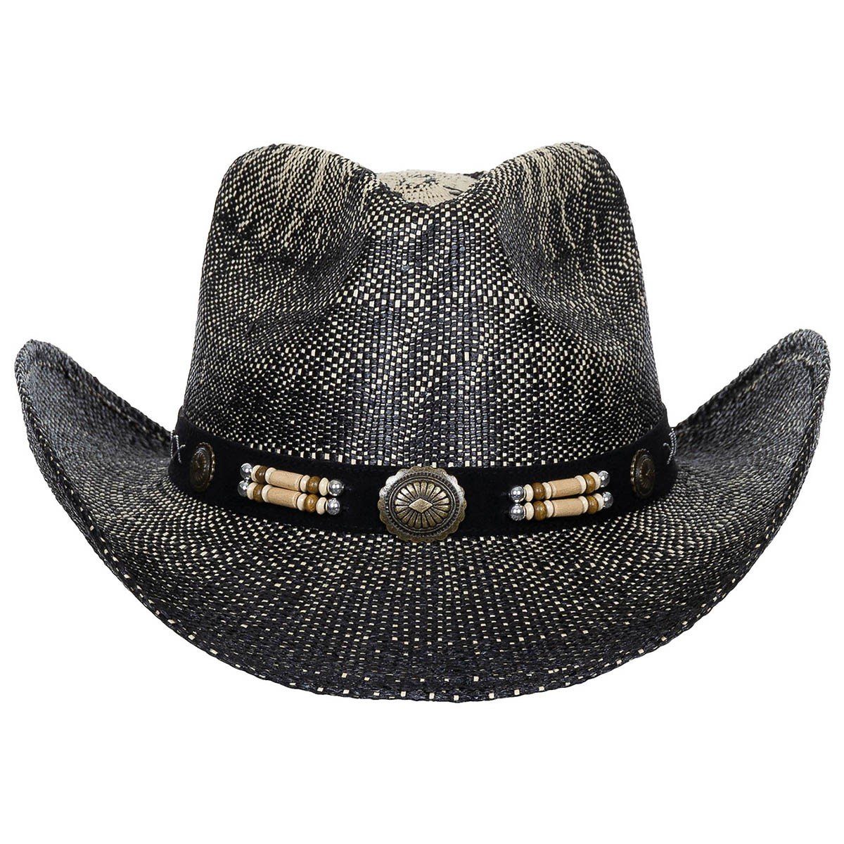 FoxOutdoor Strohhut Strohhut, schwarz-braun Western Style Hutband Texas, Hutband, mit mit