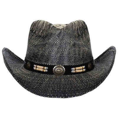 FoxOutdoor Strohhut Strohhut, Texas, mit Hutband, schwarz-braun mit Western Style Hutband
