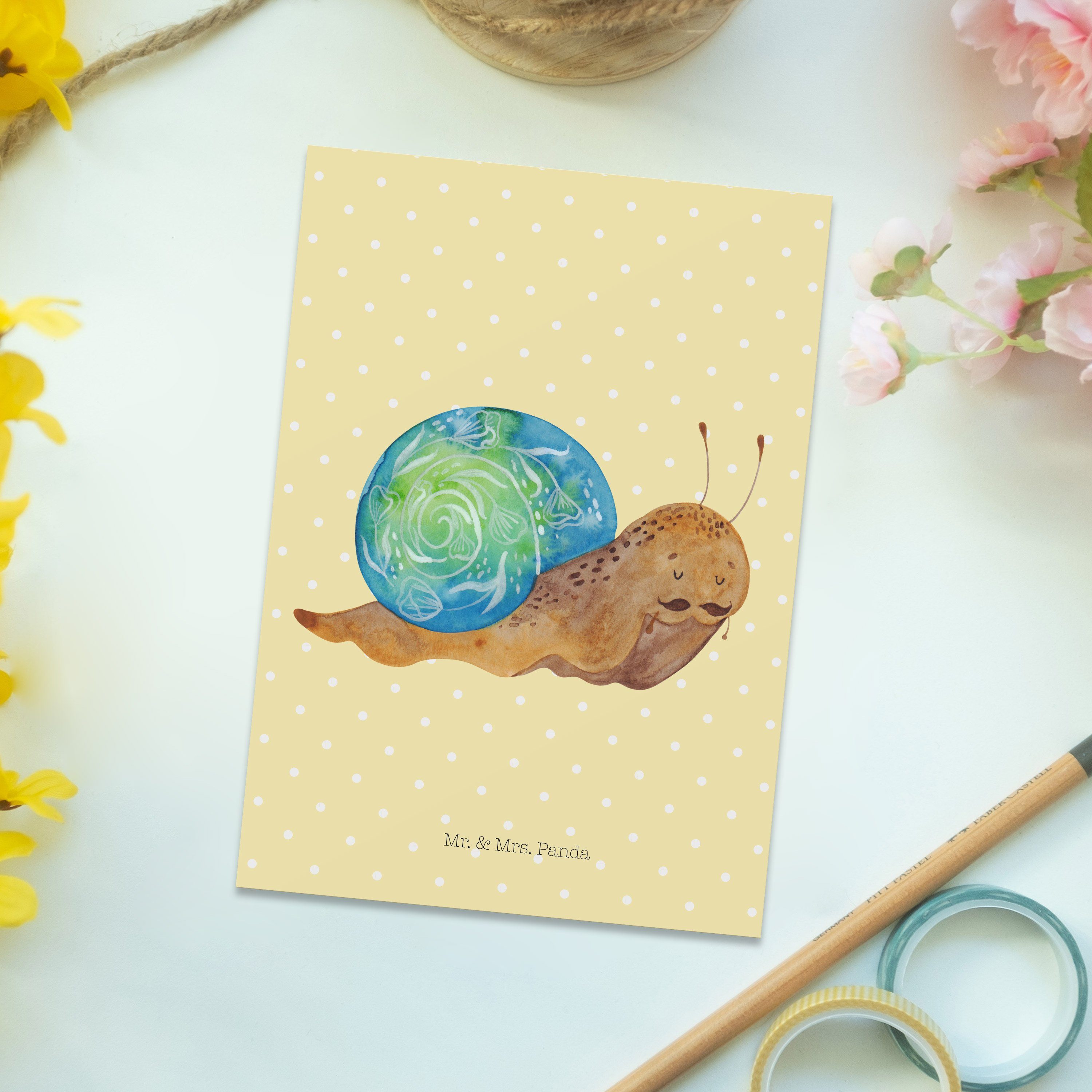Sir Panda Geburtstagskarte, Gute Geschenk, Mr. Postkarte & Schneckalot - Mrs. Pastell - Gelb Lau