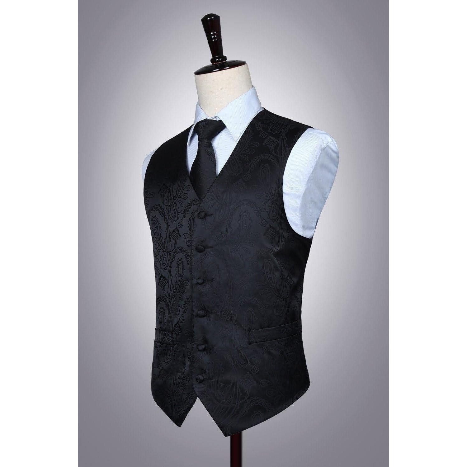 LuxusKollektion Krawatte Weste Herren Floral Hochzeit Jacquard Krawatte XXL Schwarz-3