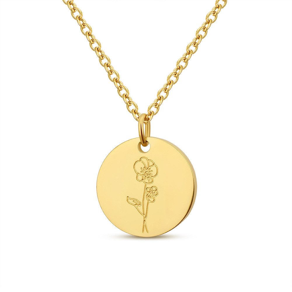 The Beauty House Edelstahlkette Geburtsblumen Halskette goldfarbige Kette mit rundem Anhänger, Geburtstag Muttertag Valentinstag