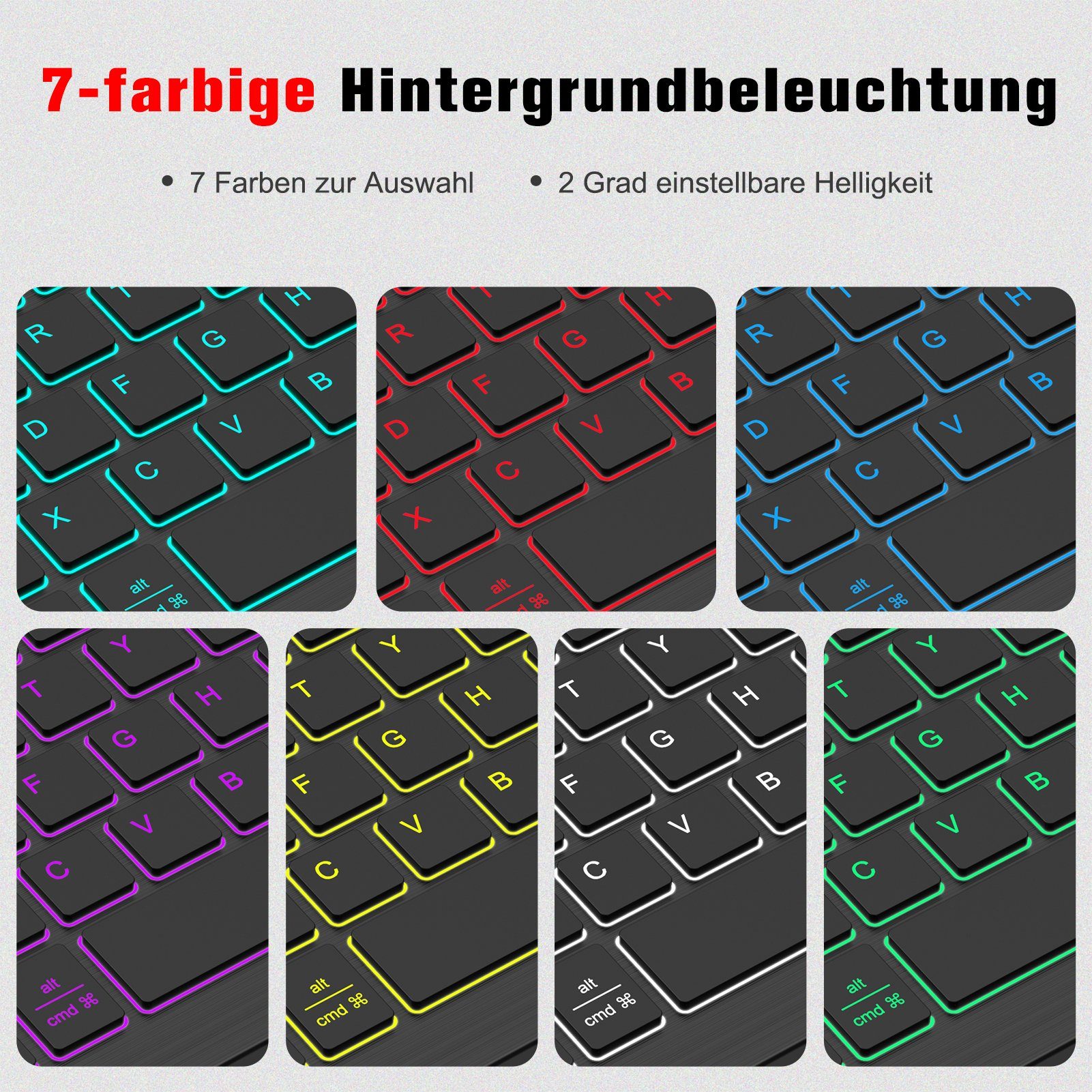 Fintie Beleuchtete Tastatur (Deutschem Layout QWERTZ) mit Farbige Beleuchtung Tablet-Tastatur (iPad 10.9/10.2/9.7(2018/2017), iPad Air 5/4/3/2/1, iPad Pro 12.9/11)