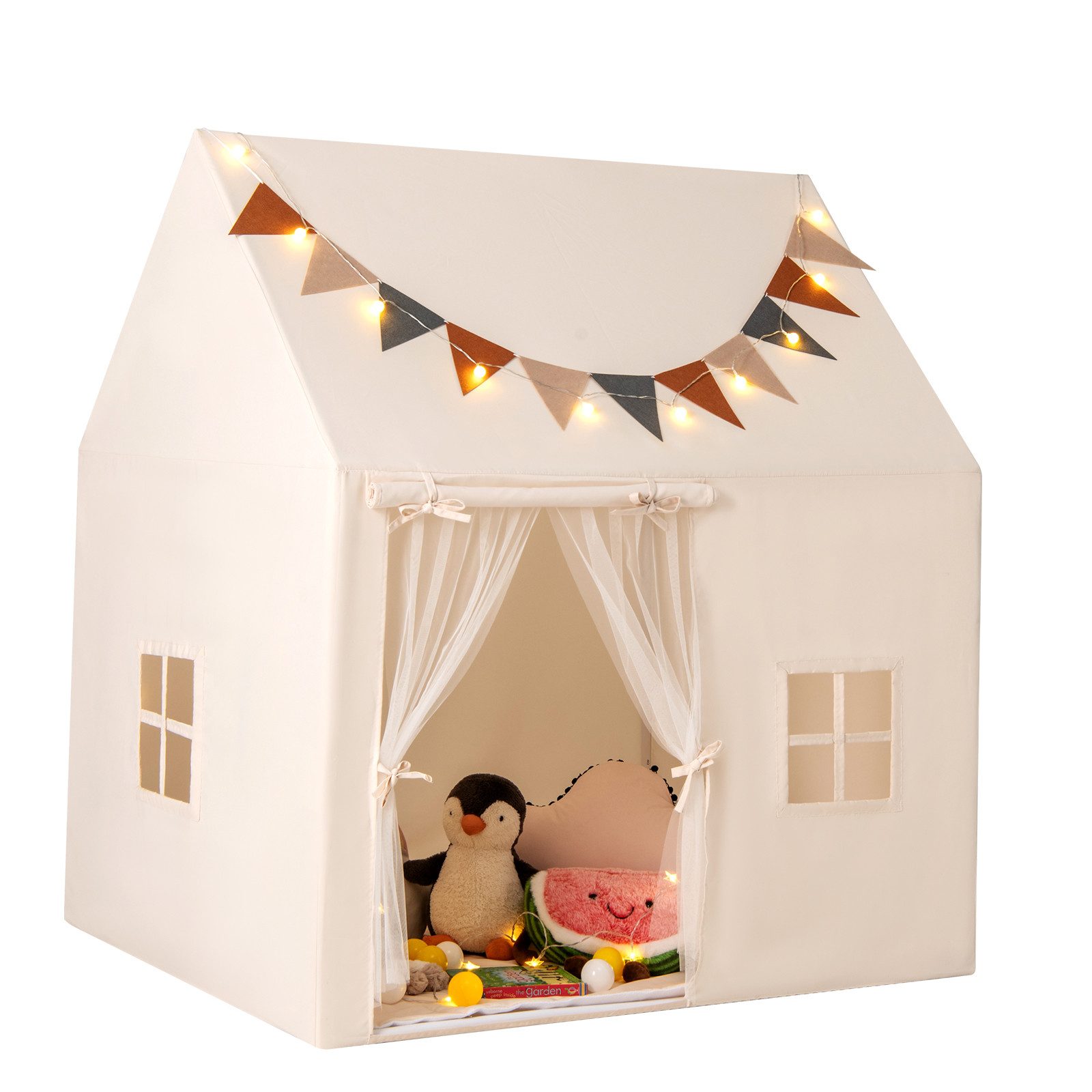 COSTWAY Spielzelt Spielhaus Kinder Indoor mit Lichterketten & Flaggen