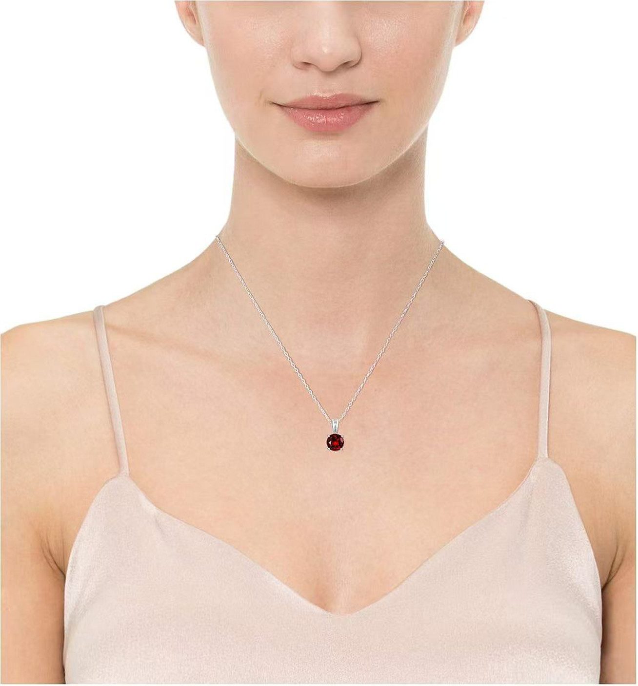 Jumpeak Kette mit Anhänger 2.5ct Rubin-Halskette, 14K Weißgold, im Labor gezüchtete Diamanten., Geschenkideen für Damen,Überraschungsgeschenke,Geschenke für Töchter