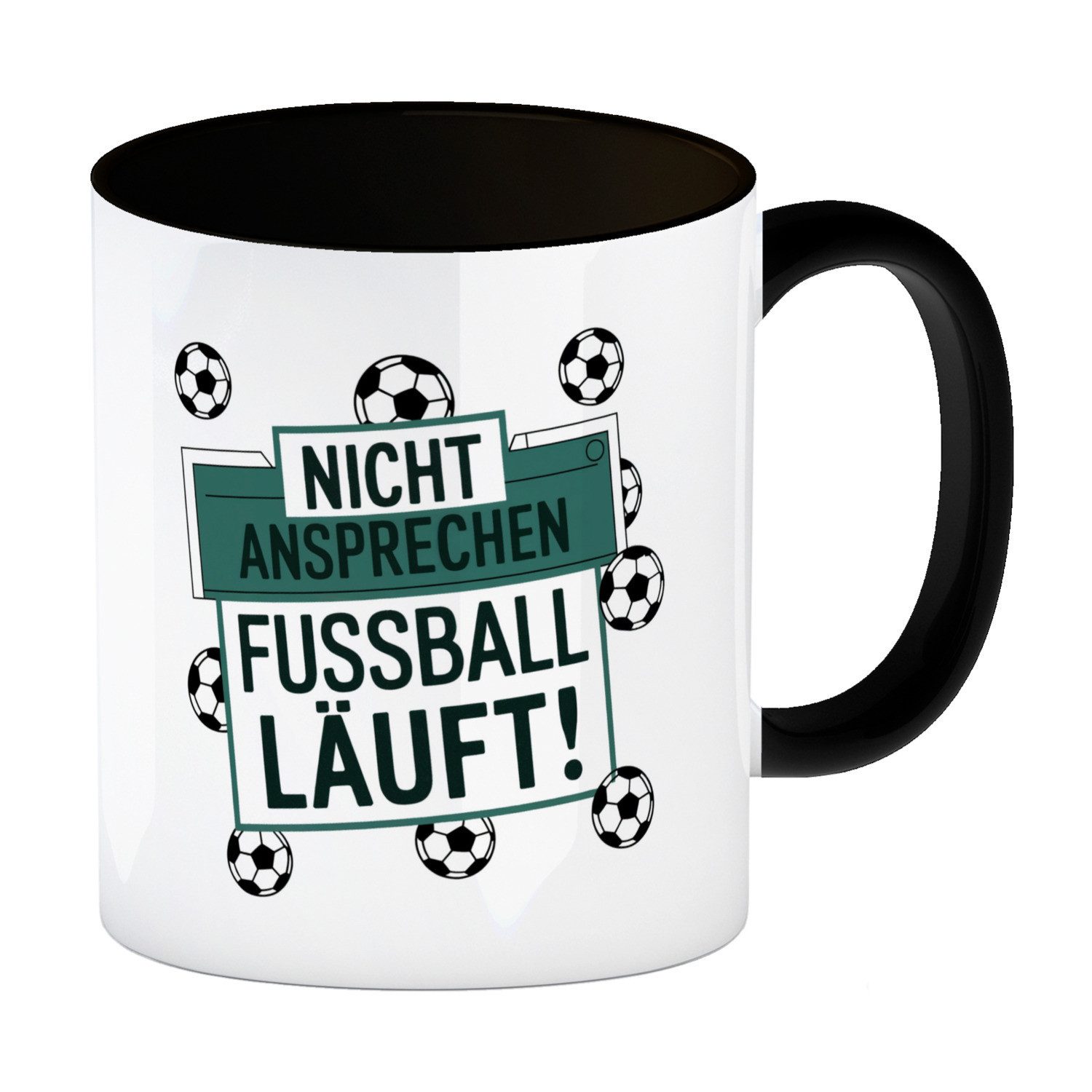 speecheese Tasse Nicht ansprechen Fußball läuft Kaffeebecher in schwarz