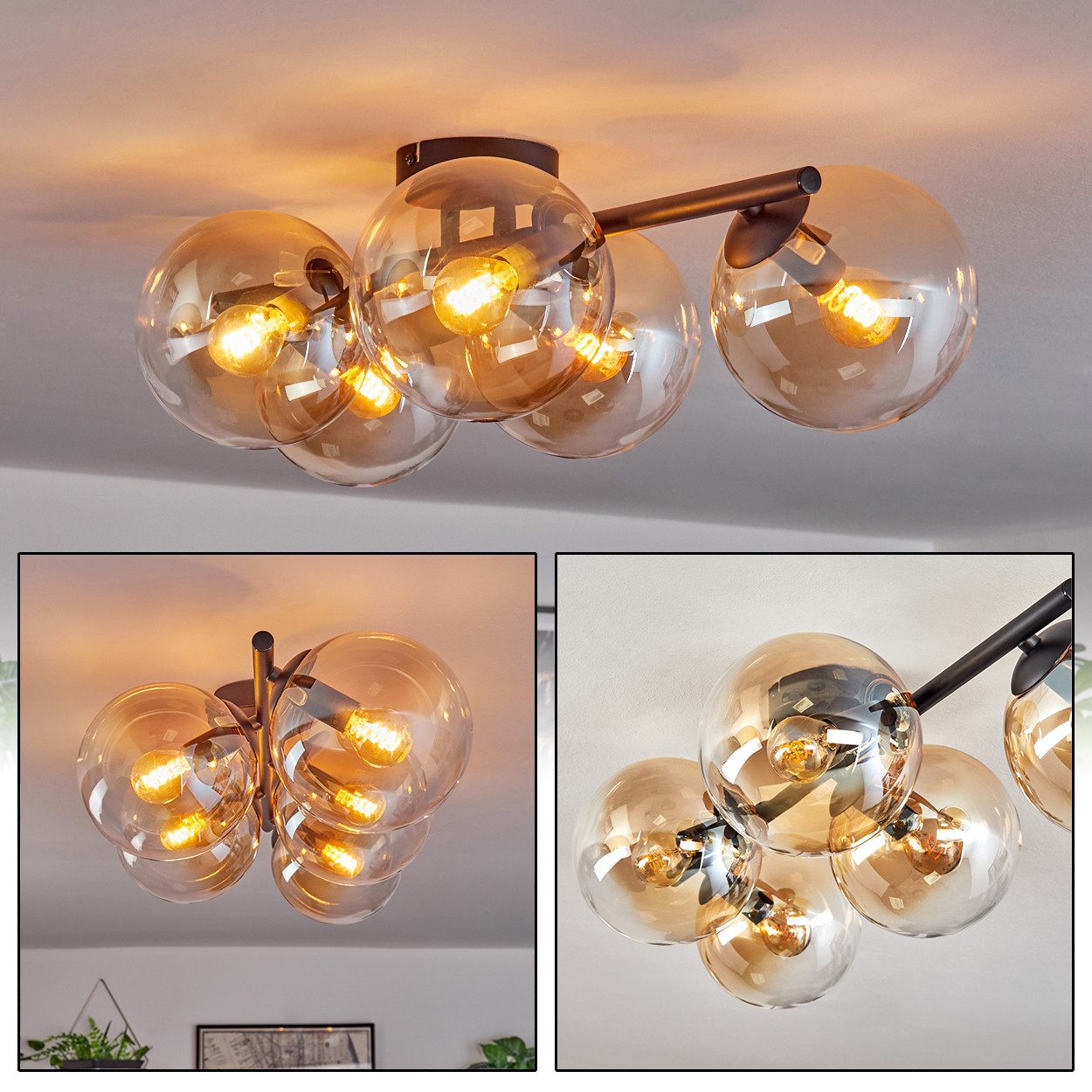 hofstein Deckenleuchte 5-flammige Deckenlampe aus Metall/Glas in Schwarz/Be günstig online kaufen