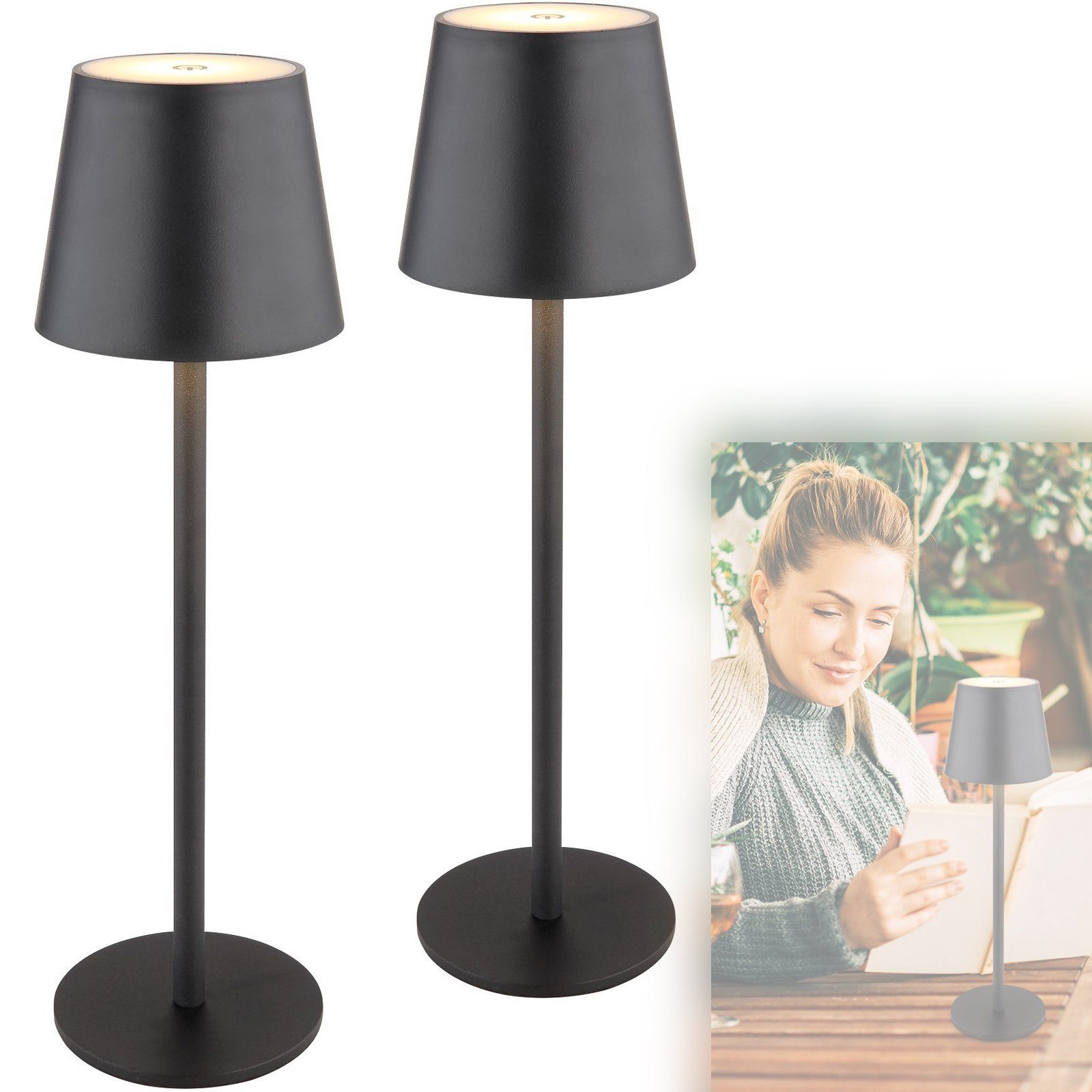 Tischleuchte Tischlampe kabellos mit Akku 2er Set Touch Dimmer LED Tischleuchte