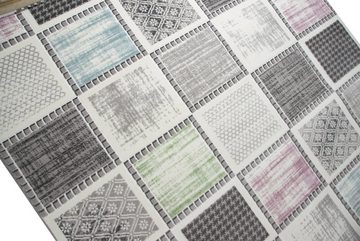 Teppich Designer Kurzflor mit Karomuster in Lila Blau Grün Grau, TeppichHome24, rechteckig, Höhe: 11 mm