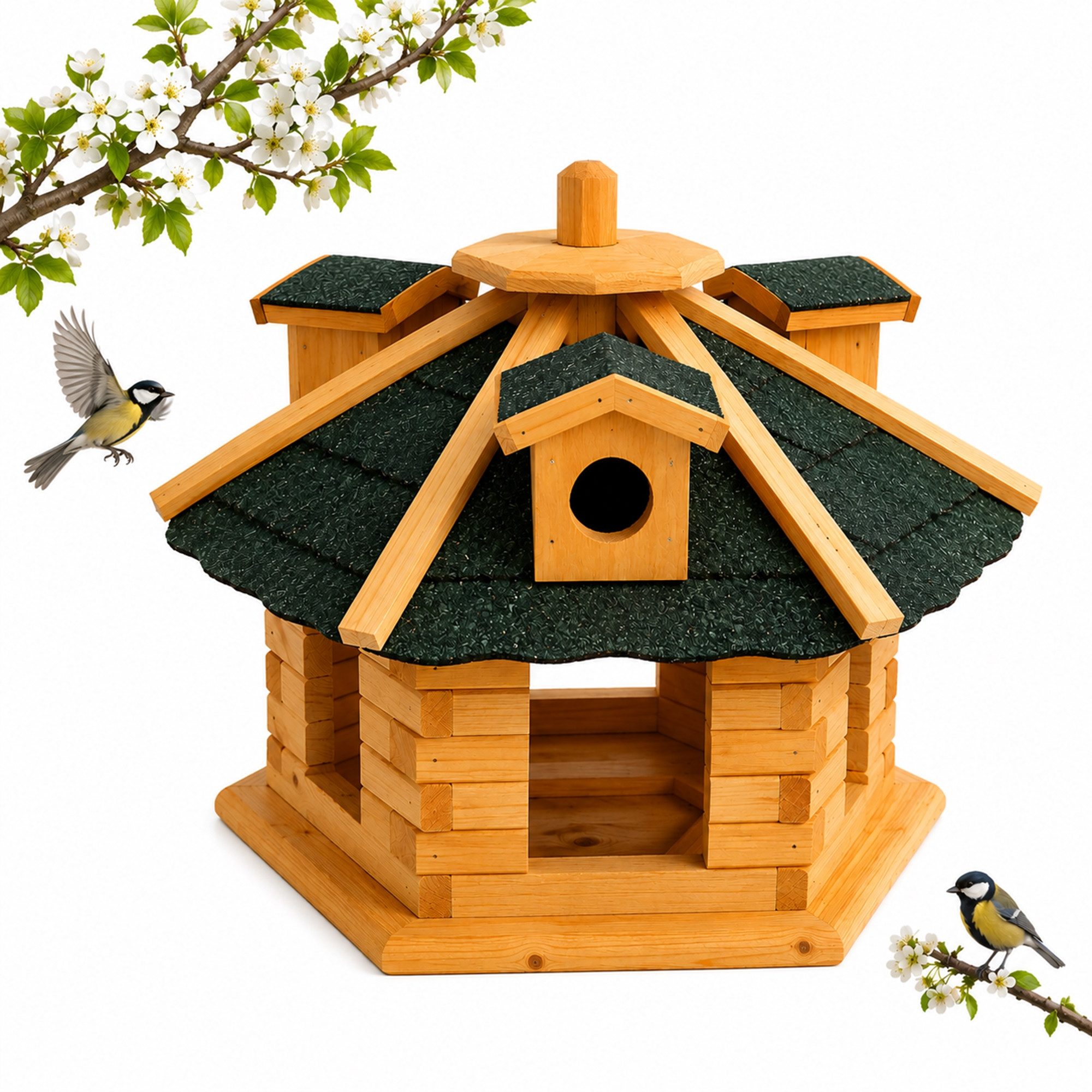 Mucola Vogelhaus Vogelfutterhaus Holz Vogelvilla 48 cm Futtersilo, Mit integriertem Futterspender und großzügigem Futterbereich