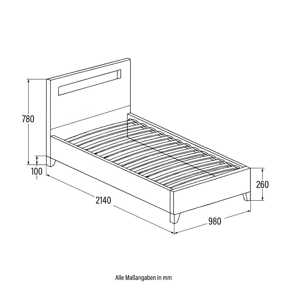 HOME DELUXE Bett ASTRO - 90/140 (inklusive Lattenrost), großes gepolstertes Kopfteil, LED Bett, Jugendbett