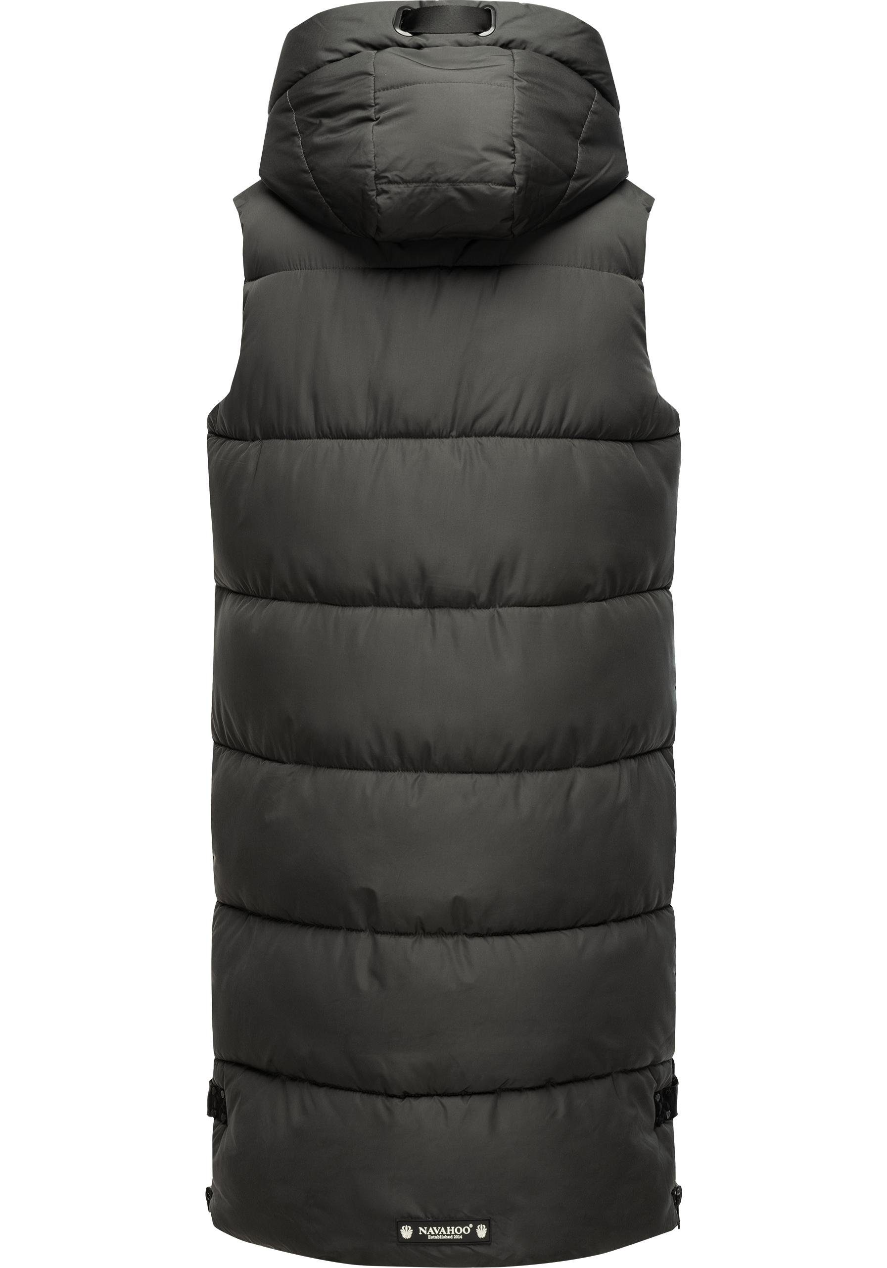 Navahoo Steppweste Schnuffelchen (1-tlg) warme Damen Outdoor-Weste lang mit Kapuze