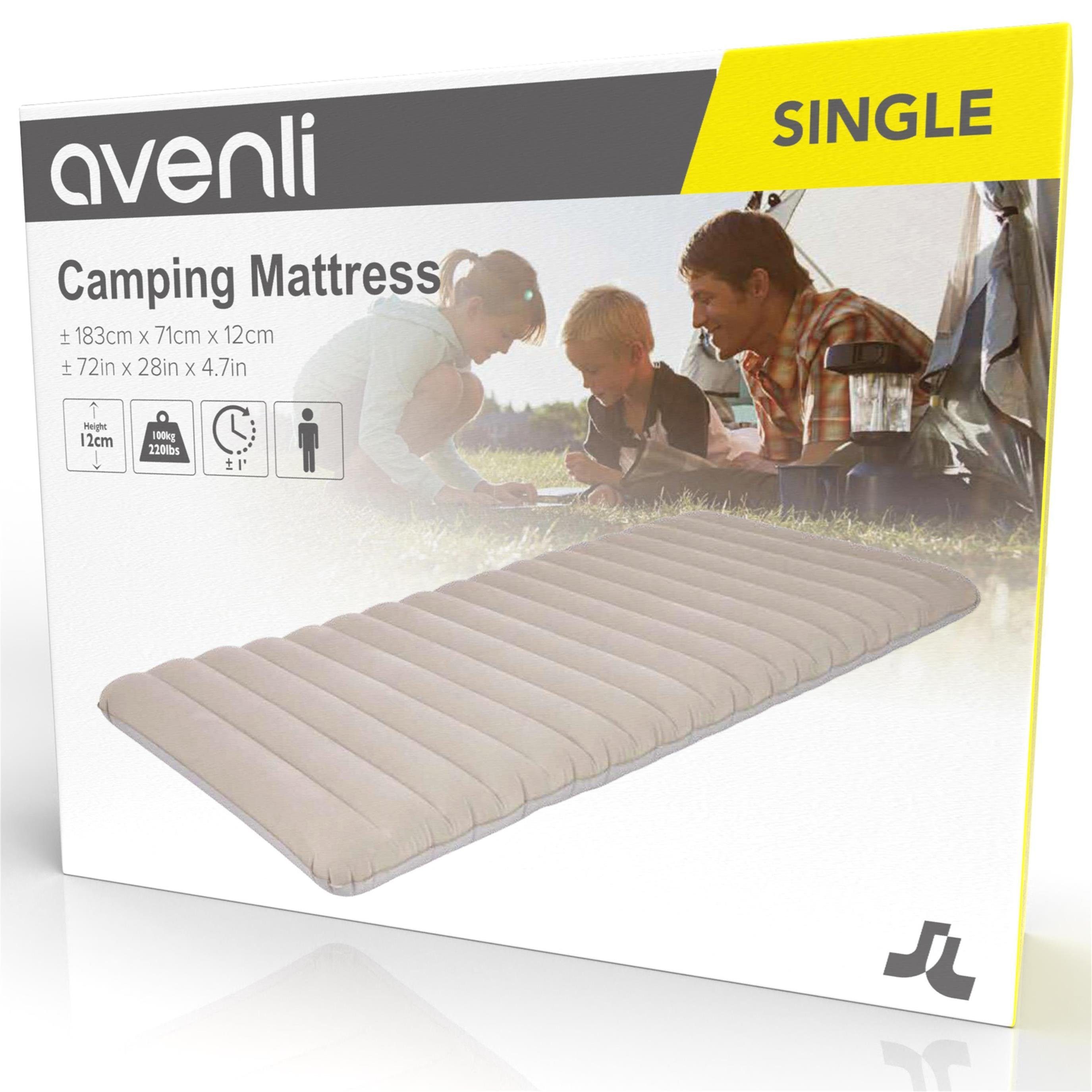 Avenli Luftbett Campingbett aufblasbar 183x71x12 cm, (Luftmatratze für 1 Person), Gästebett mit beflockter Oberfläche