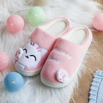 Katara Tier Pantoffeln Gr. 34-41 (Einhorn, Katze, Hase) Plüsch Hausschuhe Hausschuhe, weich, warm, süß, kuschelig, Plüsch Katze (Weiß-Pink)