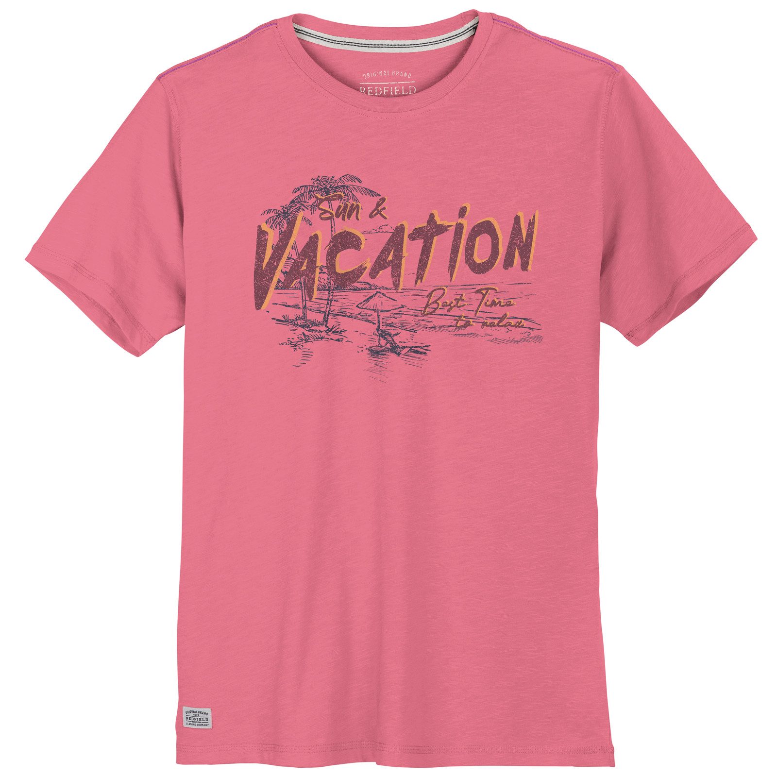 Rundhalsshirt Redfield Übergröße T-Shirt Vacation dunkelrosa