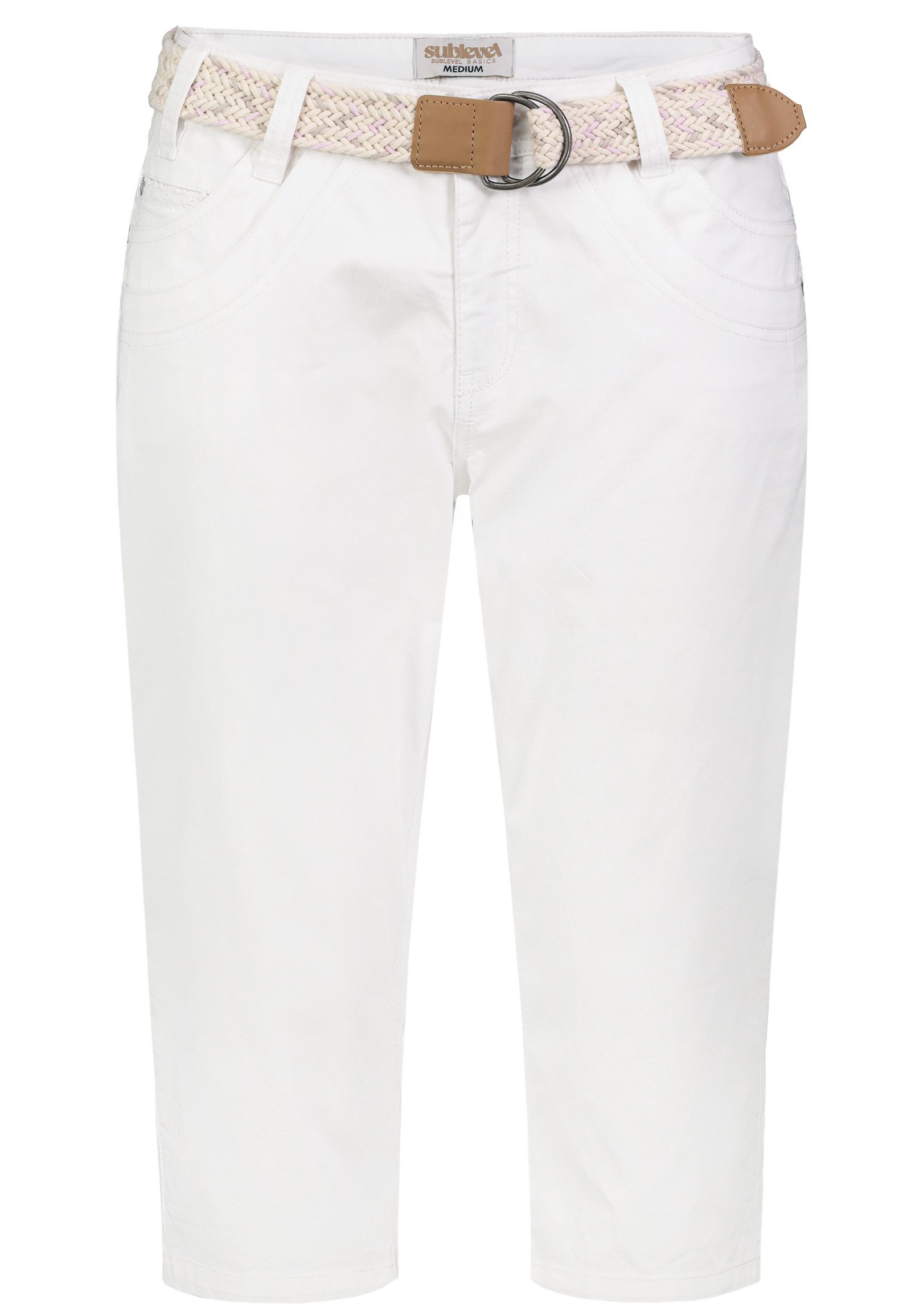 SUBLEVEL Caprihose Damen Stretch-Capri mit Gürtel Stretch-Twill-Shorts, knielang, Paper Touch