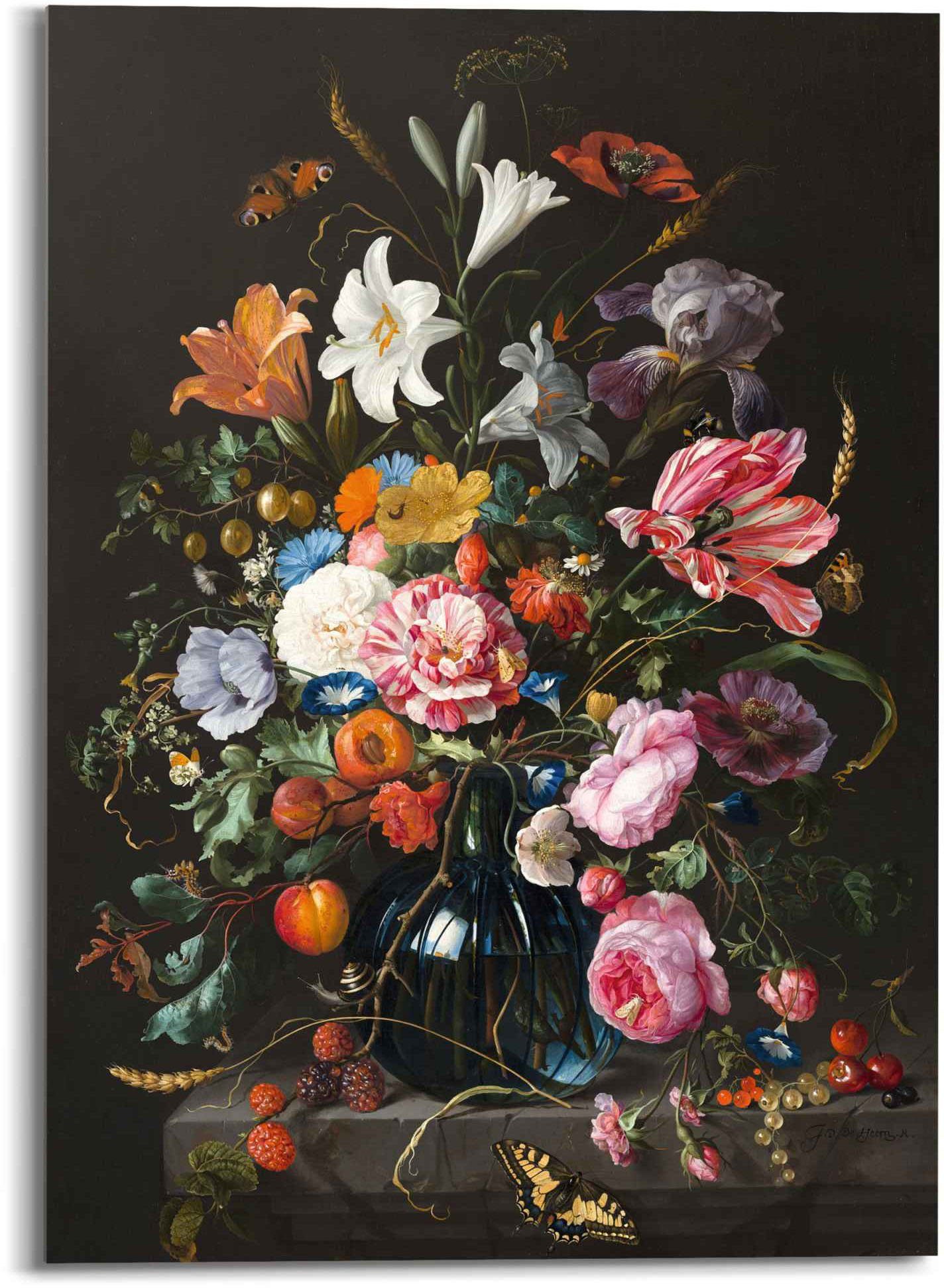 Meister, Stilleben Reinders! (1 Blumen Glasbild Mauritshuis mit Blumen Alte - Glasbild St)