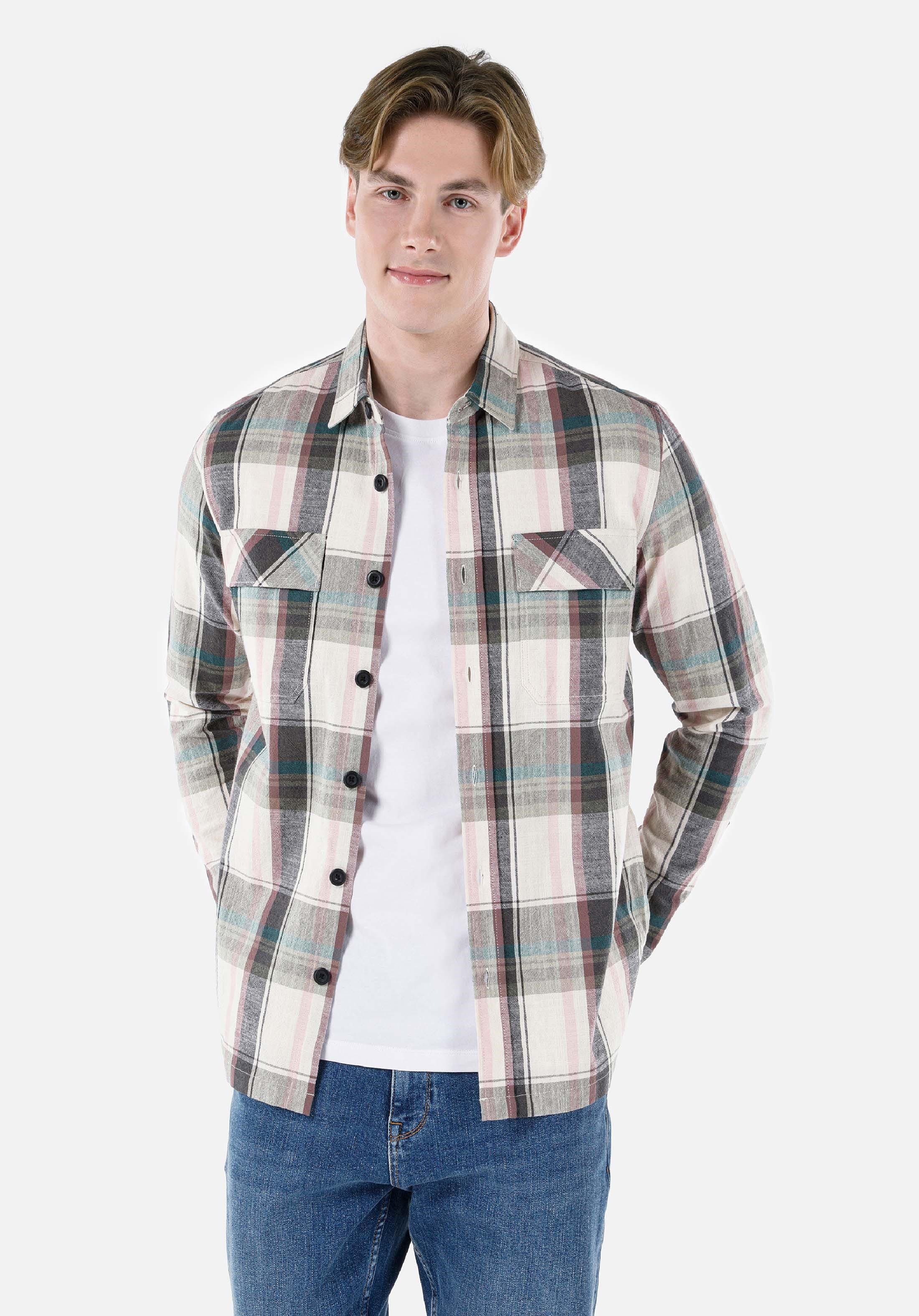 Colins Shirtkleid Colins Regular Fit Shirt Neck Plaid Herren Langarmhemd