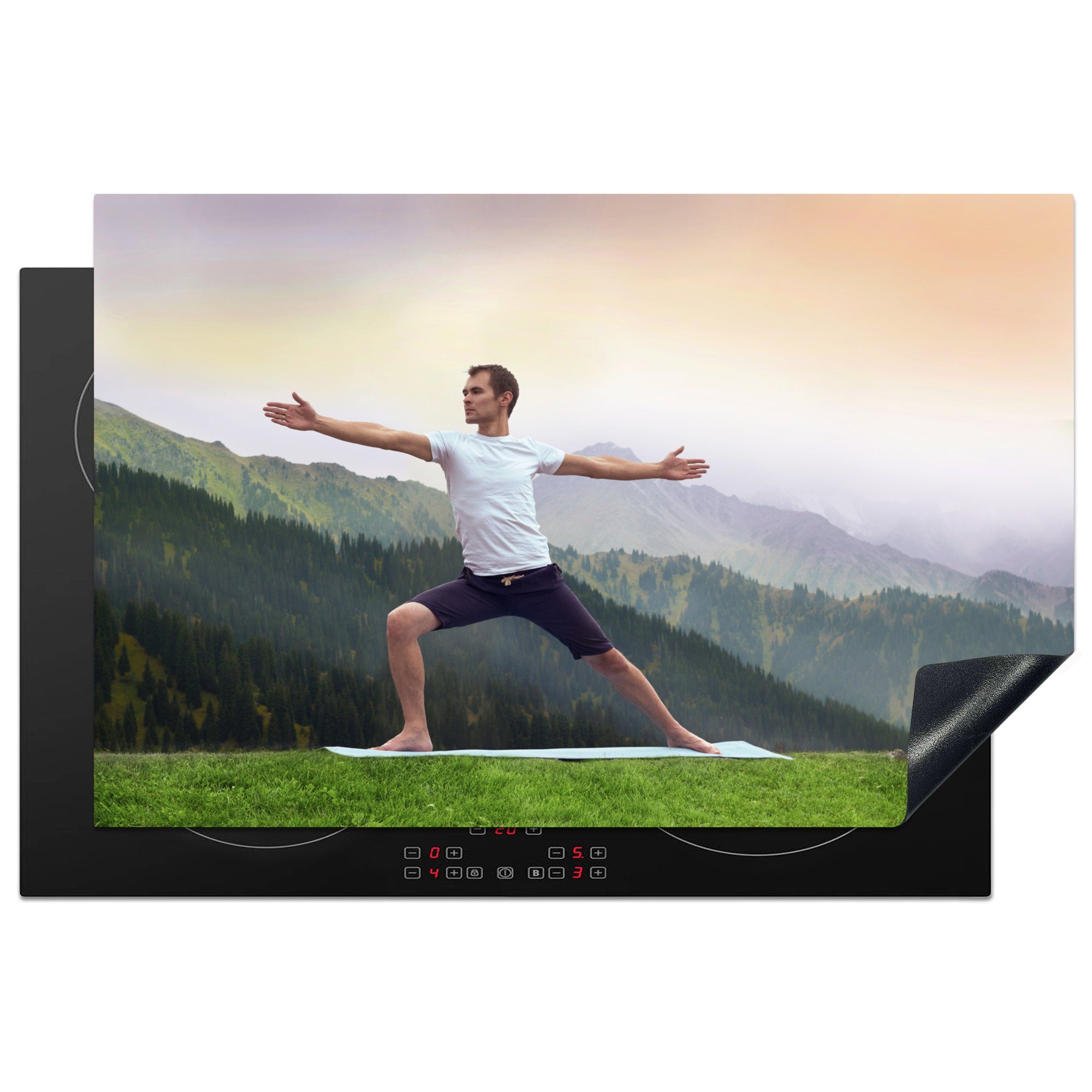 MuchoWow Herdblende-/Abdeckplatte Mann praktiziert Yoga, Vinyl, (1 tlg), 81x52 cm, Induktionskochfeld Schutz für die küche, Ceranfeldabdeckung