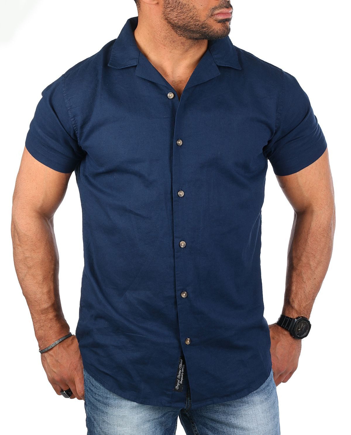 Kurzarmhemd Herren Leinen Baumwoll Mix Casual Hemd 9212