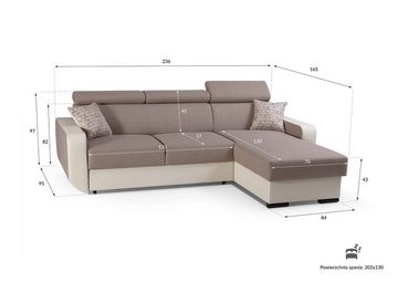 Furnix Ecksofa IMPERISIO Sofa in L-Form Schlaffunktion Bettkasten, Maße 236x97x165 cm, Liegefläche 130x202 cm, Eco-Leder/Struktur