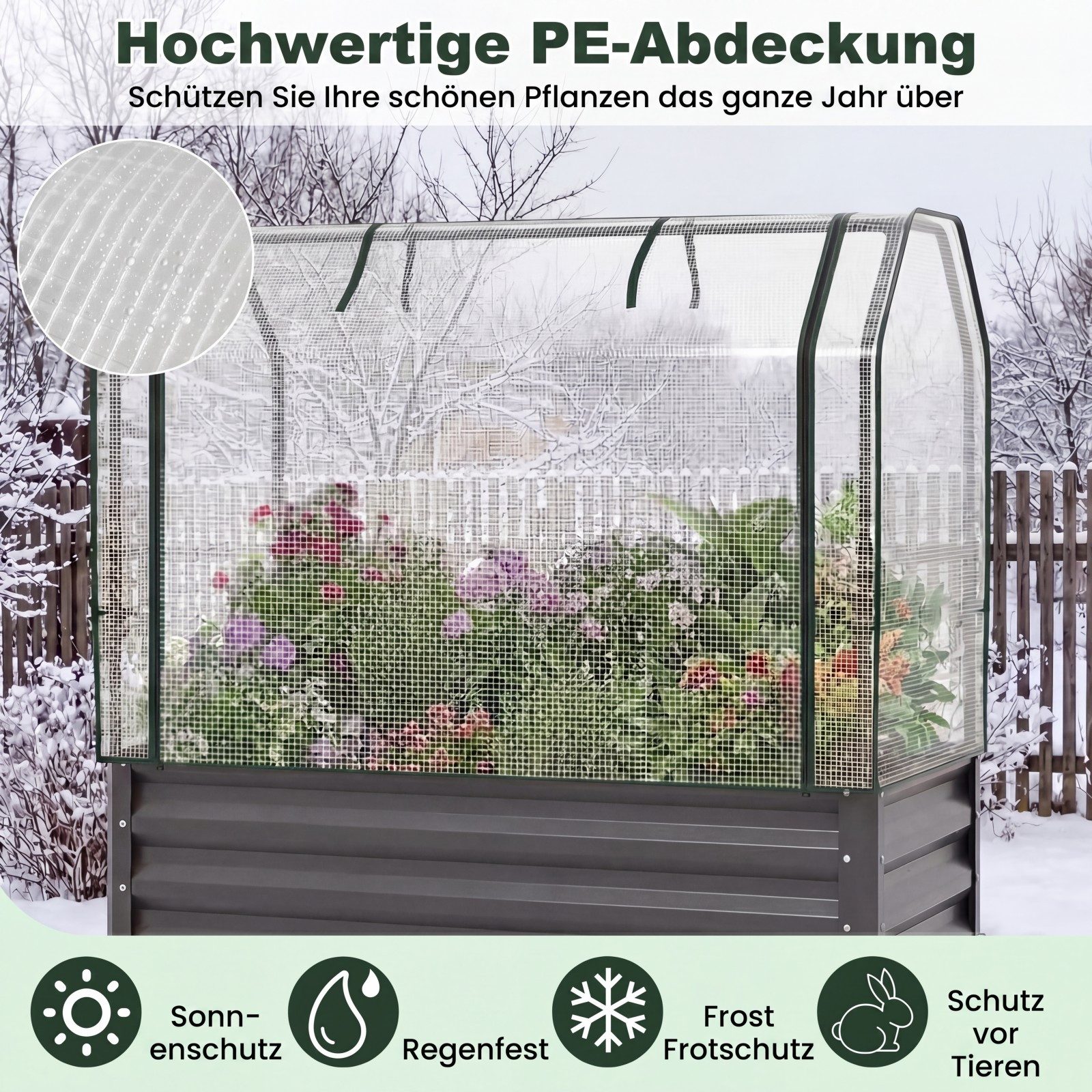 COSTWAY Hochbeet (1 St), Gartenbeet Gewächshaus, mit rollbarer Tür, PE-Abdeckung