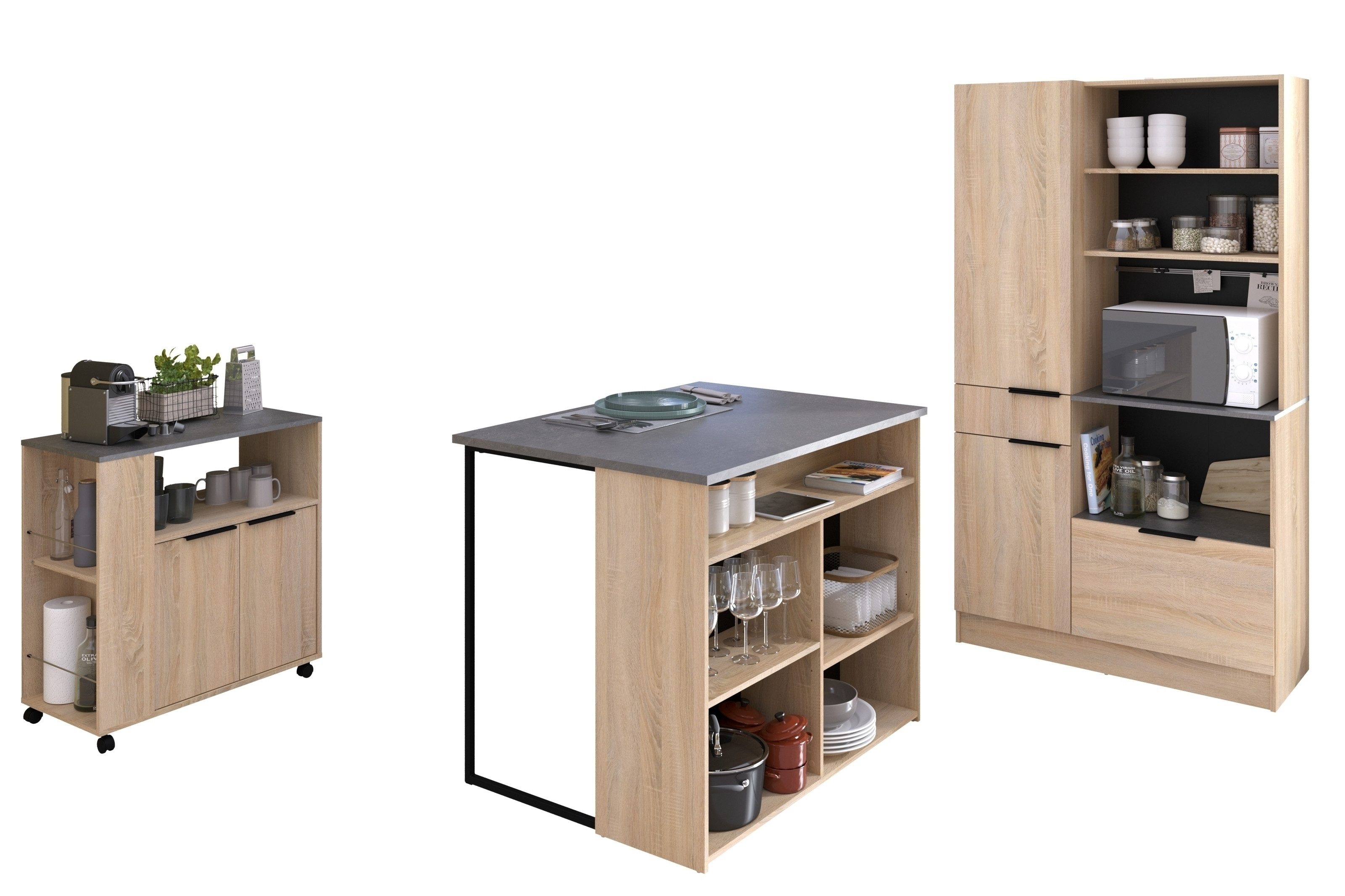 Parisot Buffet Fumay 3 (3-teilig) Buffet 100x186x45, Theke 109x90x80, Beistelltisch 75x81x40