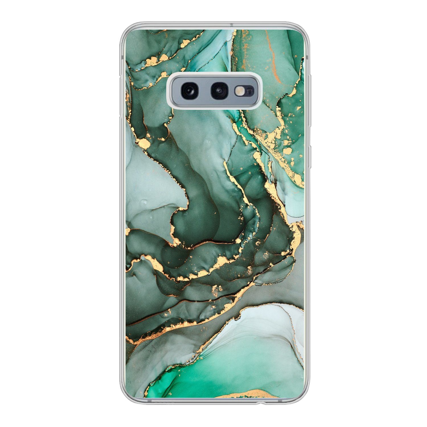 MuchoWow Handyhülle für Samsung Galaxy S10e Gold - Marmor - Grün - Luxus - Marmoroptik - G, Phone Case, Silikon, Schutzhülle Dünn