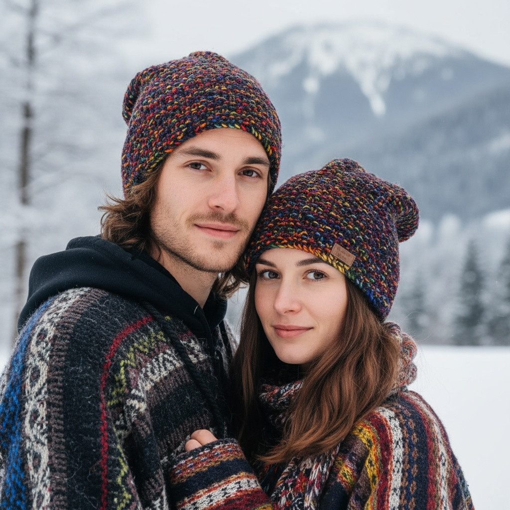 Guru-Shop Strickmütze Beanie Mütze, bunte Strickmütze, Wollmütze,..