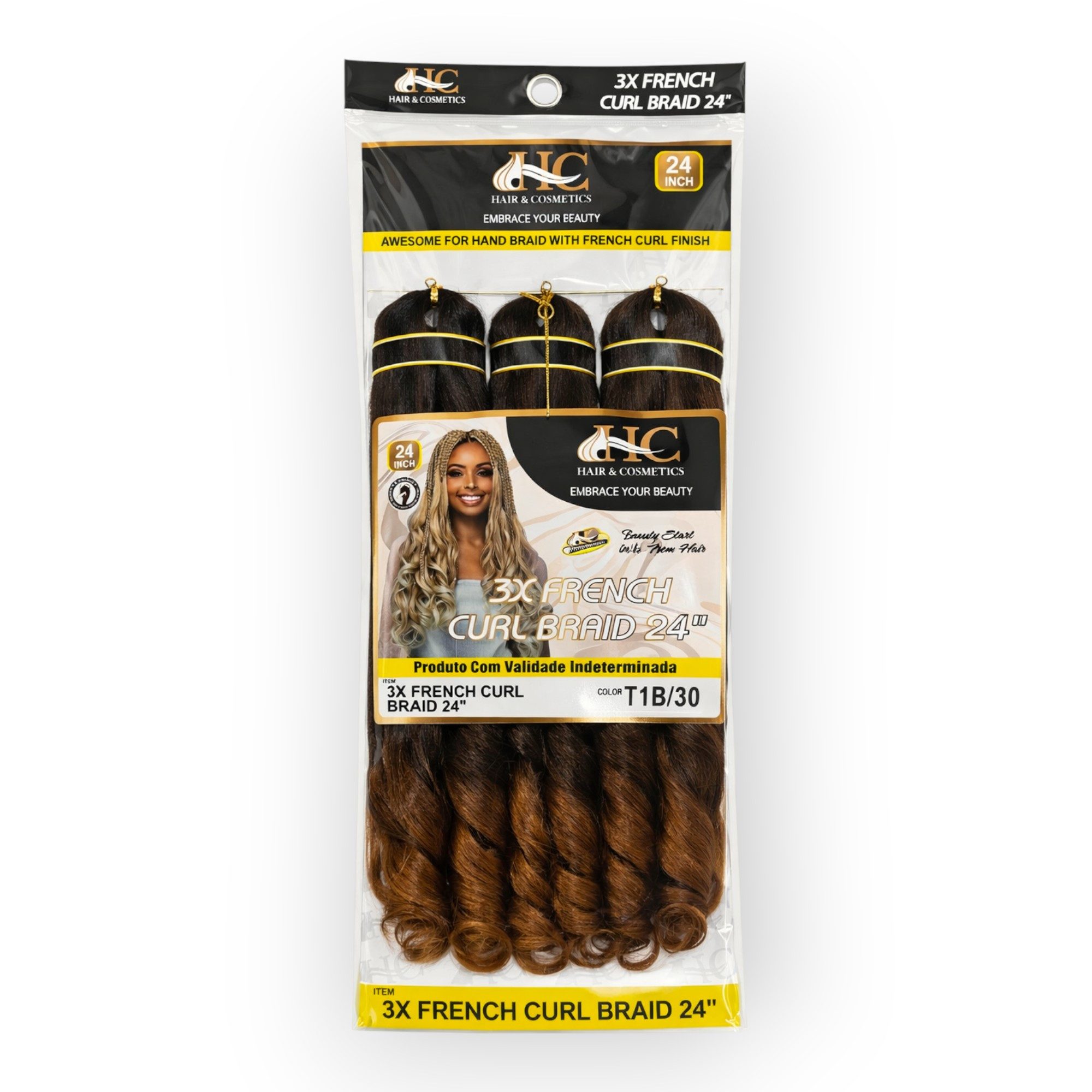 HC Kunsthaar-Extension 3X FRENCH CURL 24" (60cm), Crochet Braid 250g, Voluminös, Lockig, Hitzebeständig, Weich, Natürlich, Vielseitig