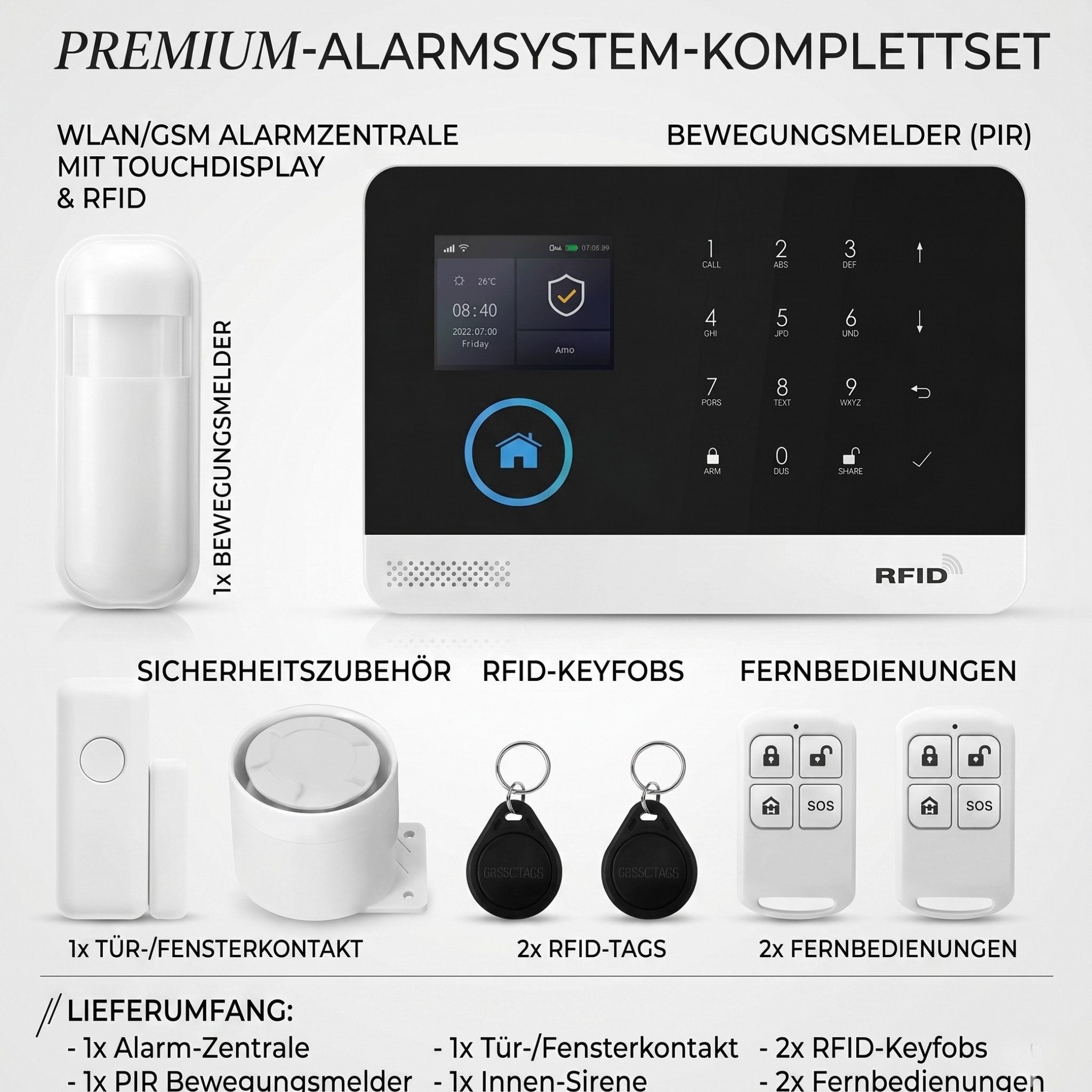 HS.SUPPLY WLAN Haus Alarmanlage Set Smart Home mit App Türsensor Sirene Alarmanlage (WLAN, App-Steuerung, Echtzeit-Benachrichtigung, 24/7 Schutz)