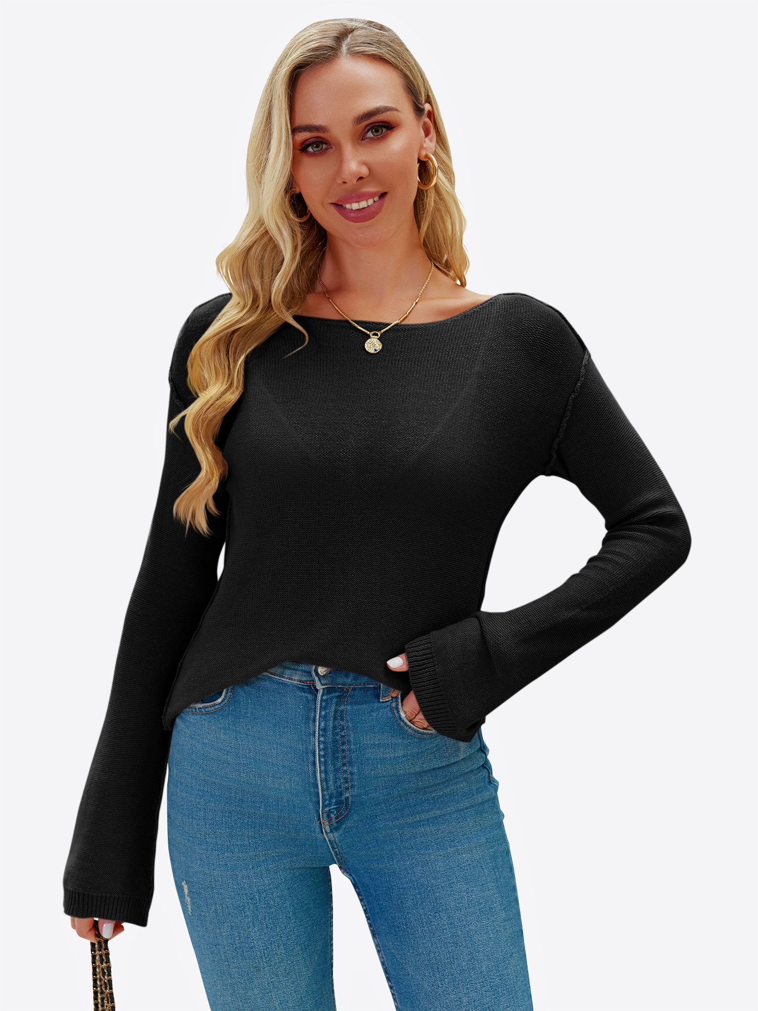 Imily Bela T-Shirt Damen Langärmliges mit Strickoberteil (Packung, 1-tlg., günstig online kaufen