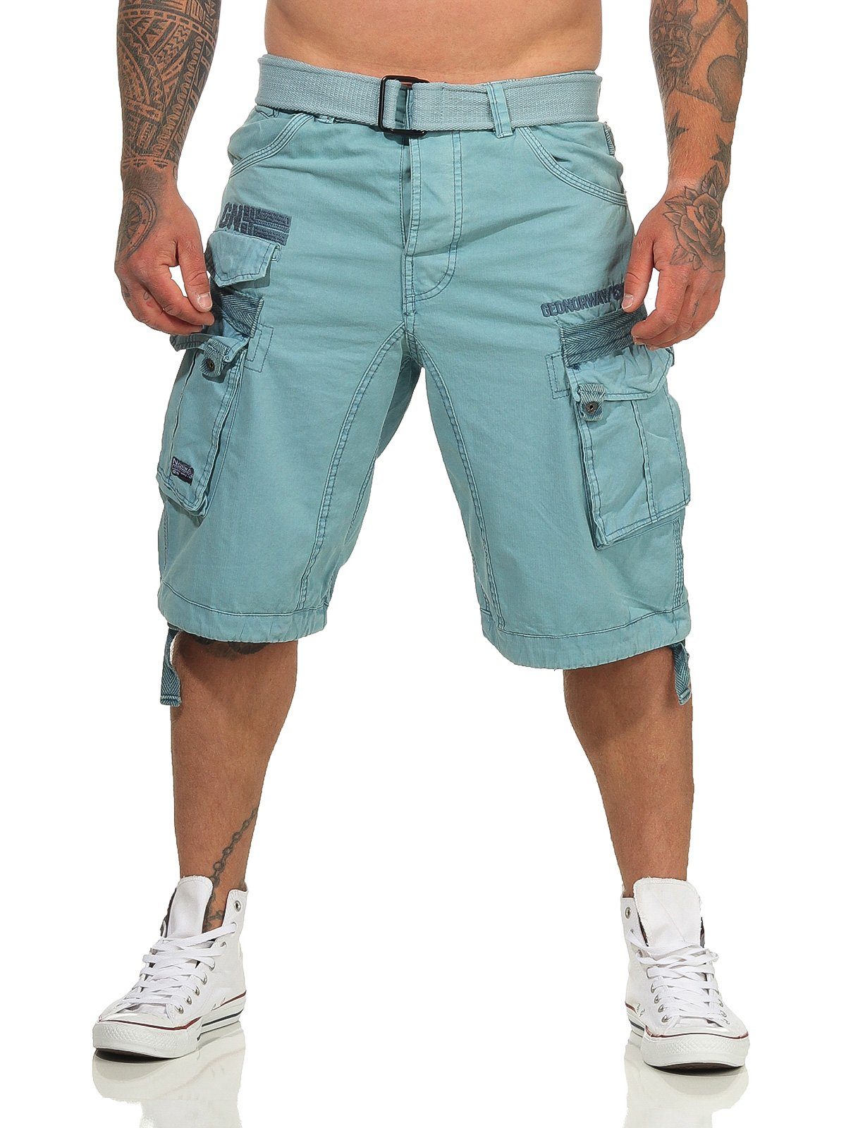 Geographical Norway Cargoshorts Herren Shorts PANORAMIQUE (mit abnehmbarem Gürtel) Shorts, kurze Hose, unifarben / camouflage sky blue