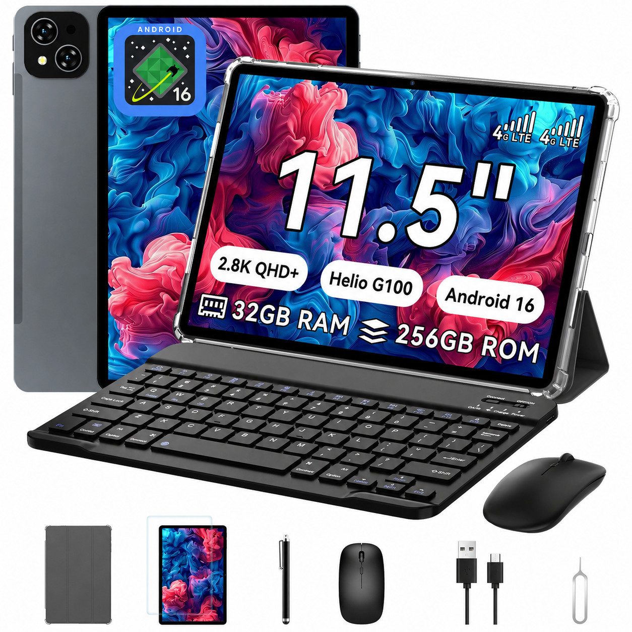 blackview KOBONA 11.5" 4G LTE mit Tastatur, Stift 2,8K QHD+ Android 16 Tablet (11.5", 256 GB, Android 16, 4G LTE, 8000mAh, octa-core G100, 32(8+24)GB, Gemini AI, 5G WiFi)