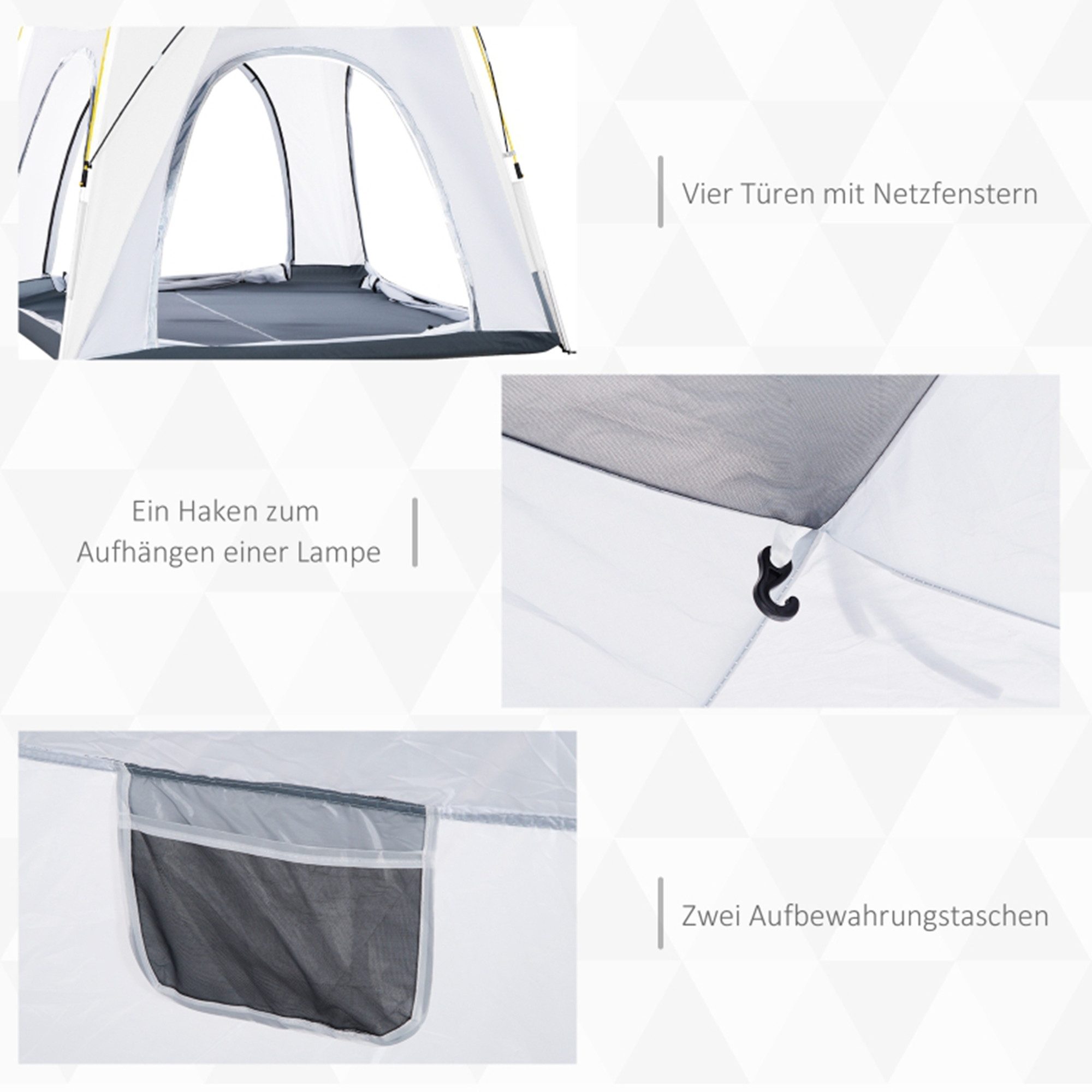 MC Star Kuppelzelt für 4 Personen leicht, stabil wasserdicht UV 50+ Pop Up Campingzelt, (mit Haken Tür Fenster, Bodenplane Familienzelt mit 1000mm Wassersäule Zelt für Camping Reise Trekking Garten)