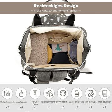 COSTWAY Wickelrucksack Baby Wickelrucksack, mit USB-Ladeanschluss & Wickelunterlage, inkl. 2 Kinderwagengurten